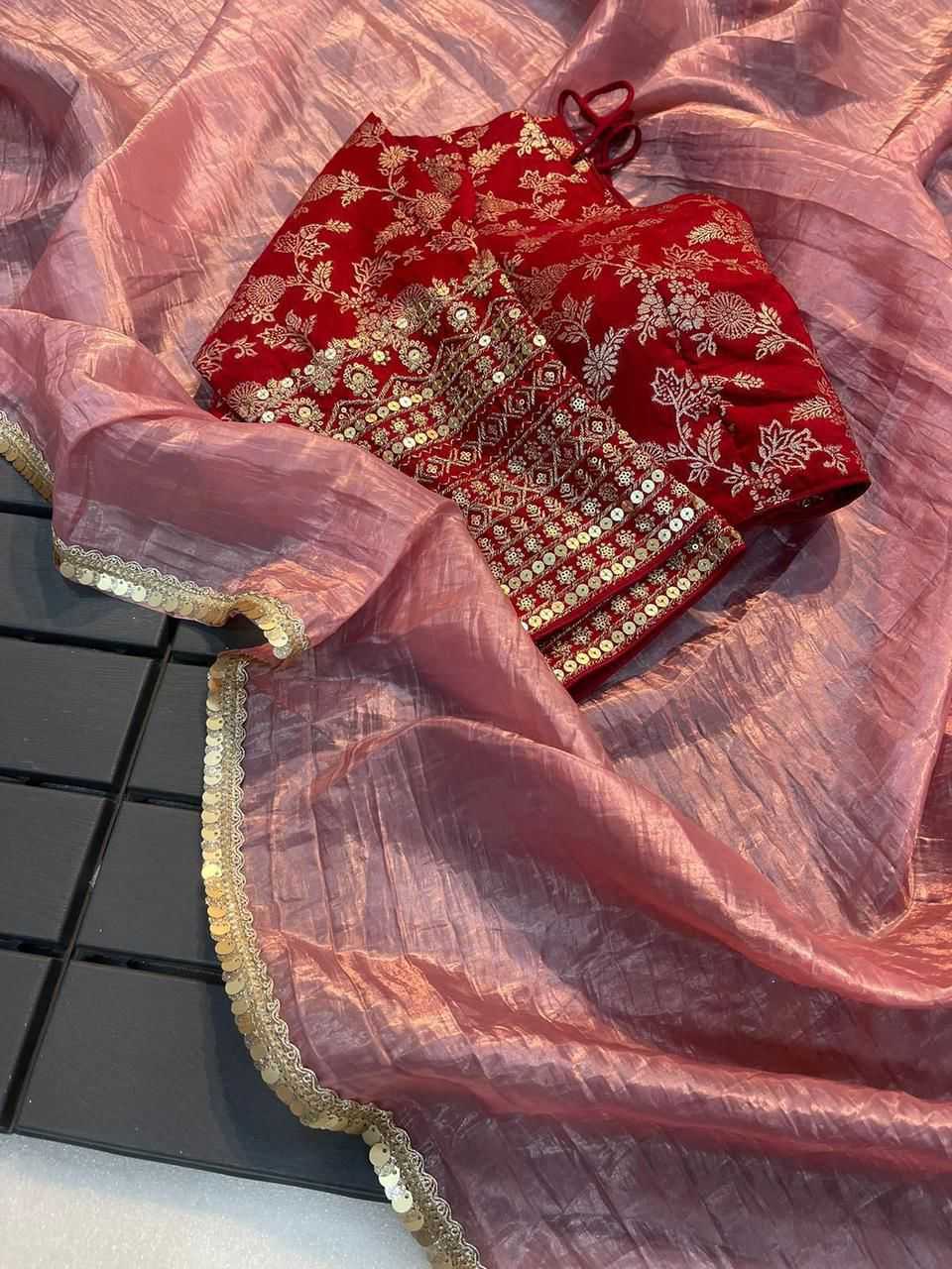 YNF TISSUE SILK KESH195 KRF31 SAREES WHOLESALE LACE BORDER PARTY WEAR PLAIN TISSUE SILK SAREES MANUFACTURER - Deevit International