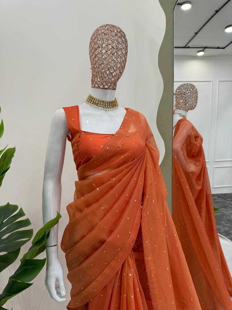 YNF TISSUE SILK RIN133 530 SAREES WHOLESALE PARTY WEAR TISSUE SILK LACE BORDER ORANGE SAREES MANUFACTURER - Deevit International