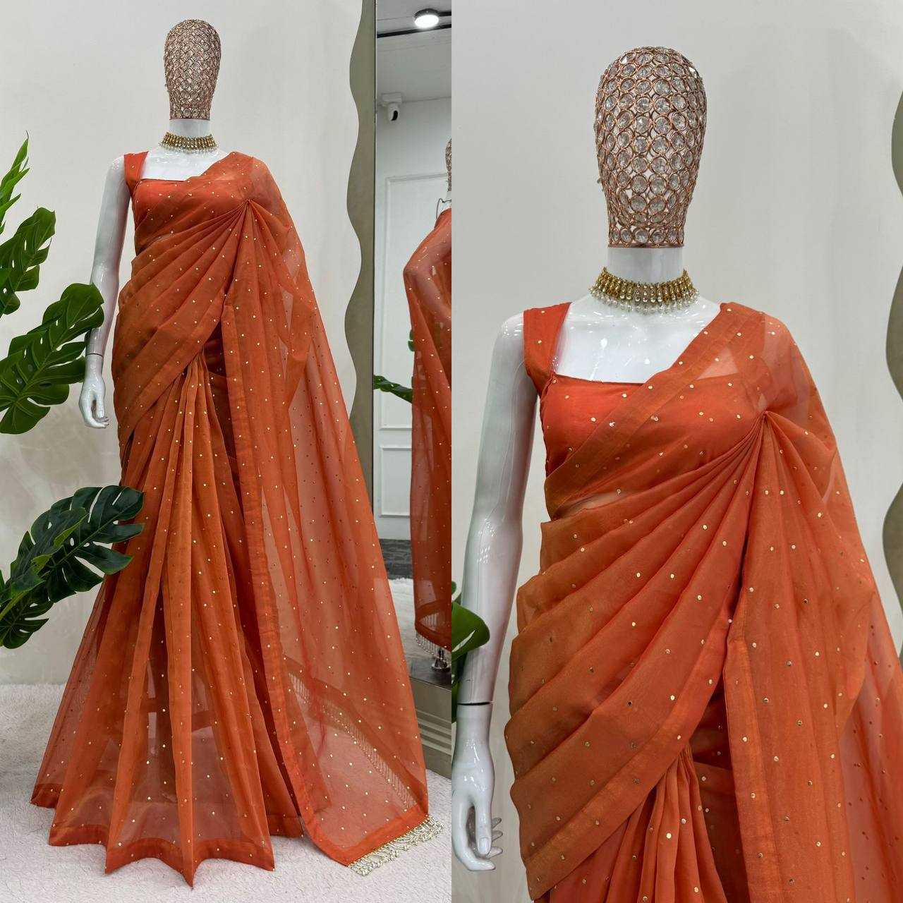 YNF TISSUE SILK RIN133 530 SAREES WHOLESALE PARTY WEAR TISSUE SILK LACE BORDER ORANGE SAREES MANUFACTURER - Deevit International