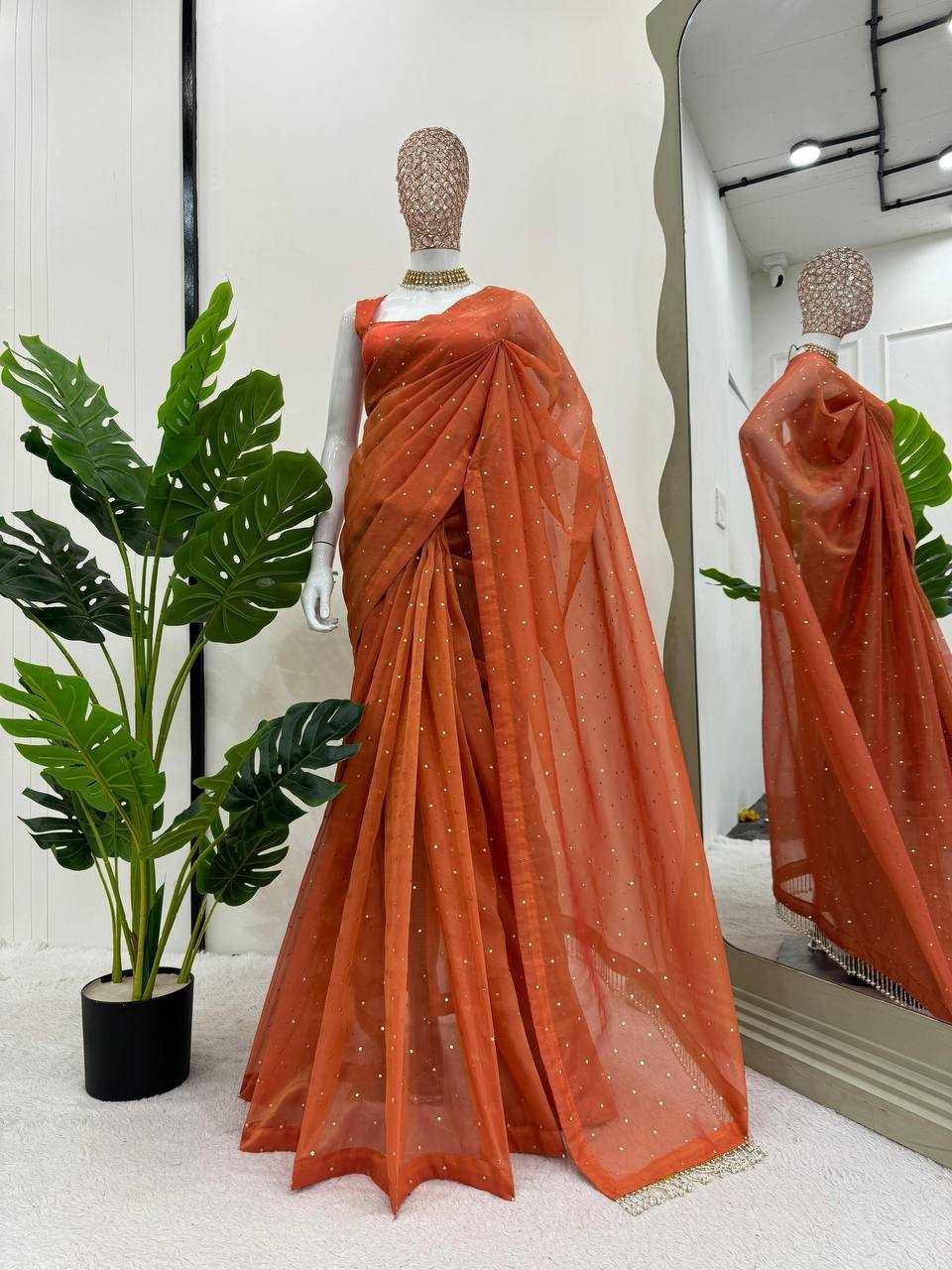 YNF TISSUE SILK RIN133 530 SAREES WHOLESALE PARTY WEAR TISSUE SILK LACE BORDER ORANGE SAREES MANUFACTURER - Deevit International