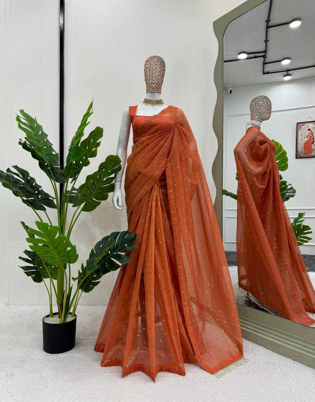 YNF TISSUE SILK RIN133 530 SAREES WHOLESALE PARTY WEAR TISSUE SILK LACE BORDER ORANGE SAREES MANUFACTURER - Deevit International