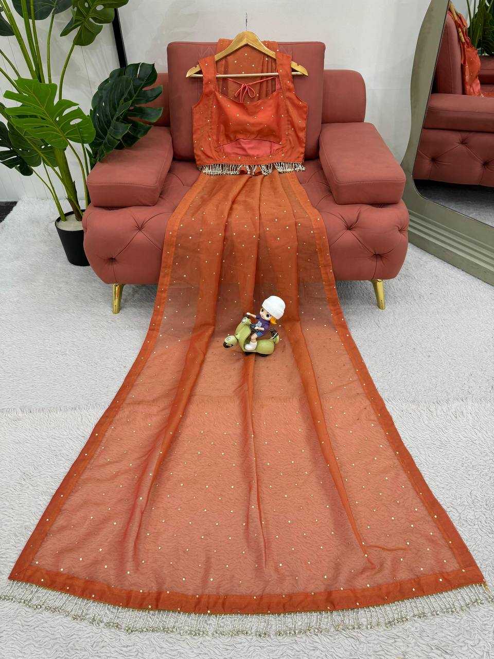 YNF TISSUE SILK RIN133 530 SAREES WHOLESALE PARTY WEAR TISSUE SILK LACE BORDER ORANGE SAREES MANUFACTURER - Deevit International