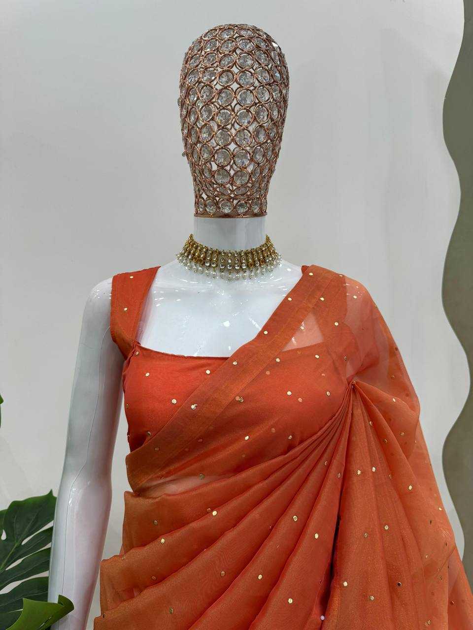 YNF TISSUE SILK RIN133 530 SAREES WHOLESALE PARTY WEAR TISSUE SILK LACE BORDER ORANGE SAREES MANUFACTURER - Deevit International