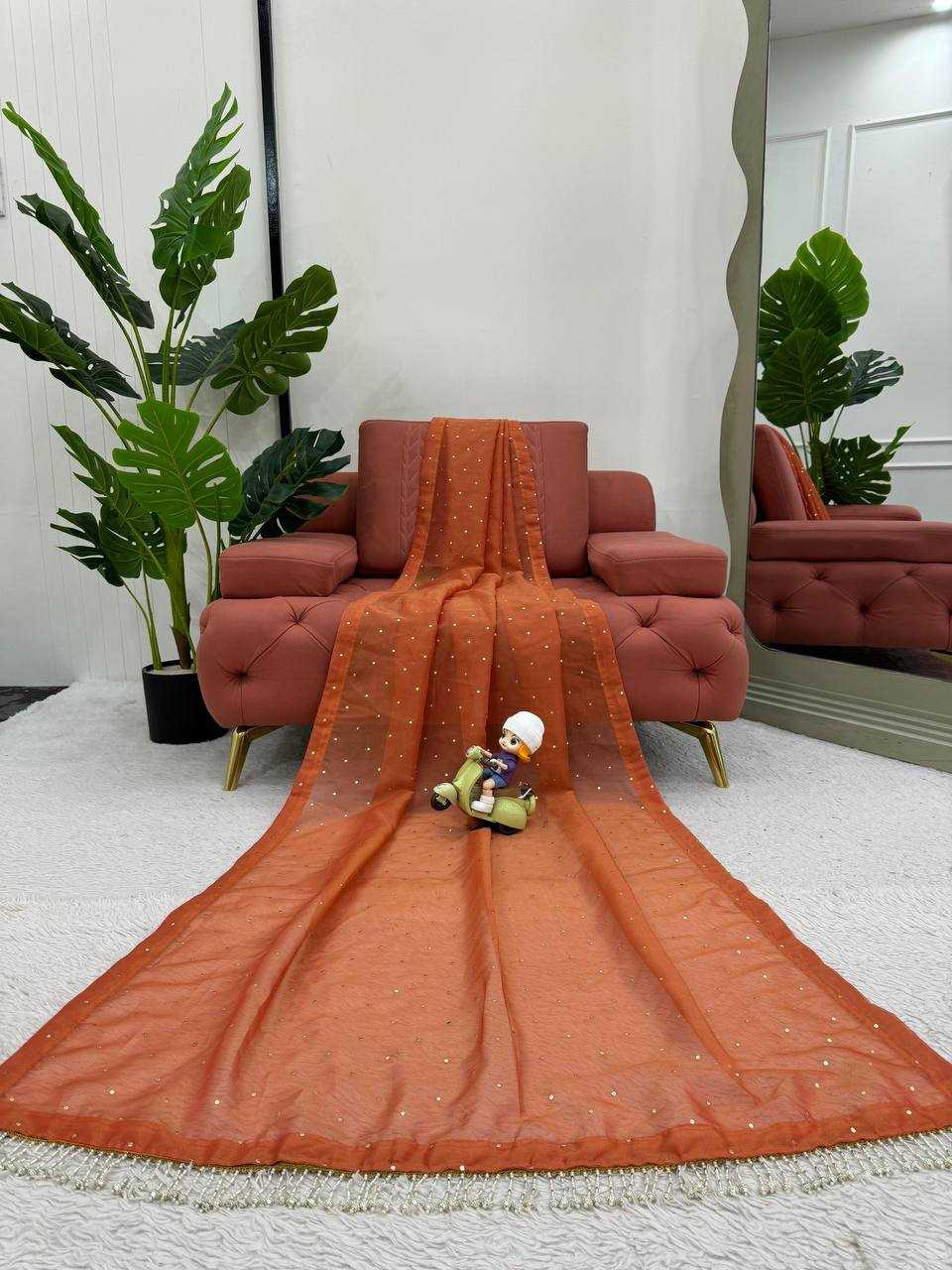 YNF TISSUE SILK RIN133 530 SAREES WHOLESALE PARTY WEAR TISSUE SILK LACE BORDER ORANGE SAREES MANUFACTURER - Deevit International