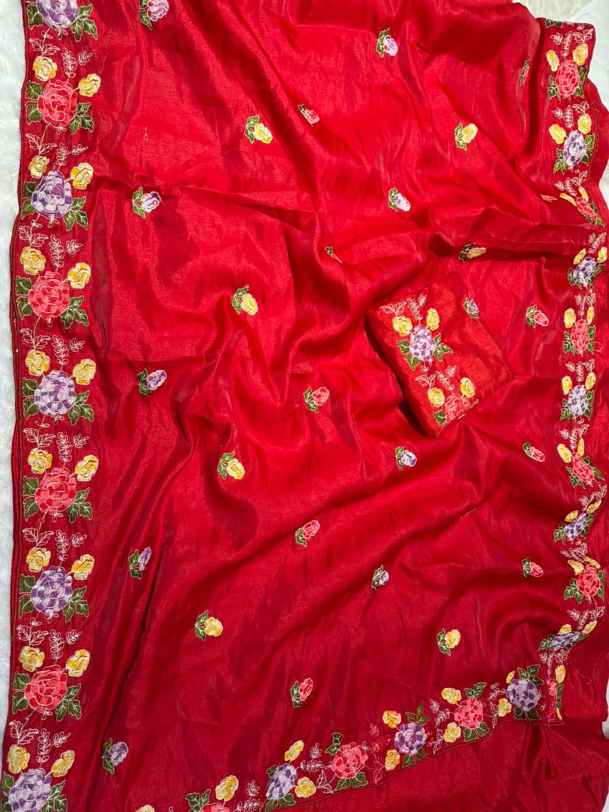 YNF TUSSAR SILK SOFT  RIN164 RRS104 SAREES WHOLESALE EMBROIDERED RED TUSSAR SILK SAREES  MANUFACTURER - Deevit International