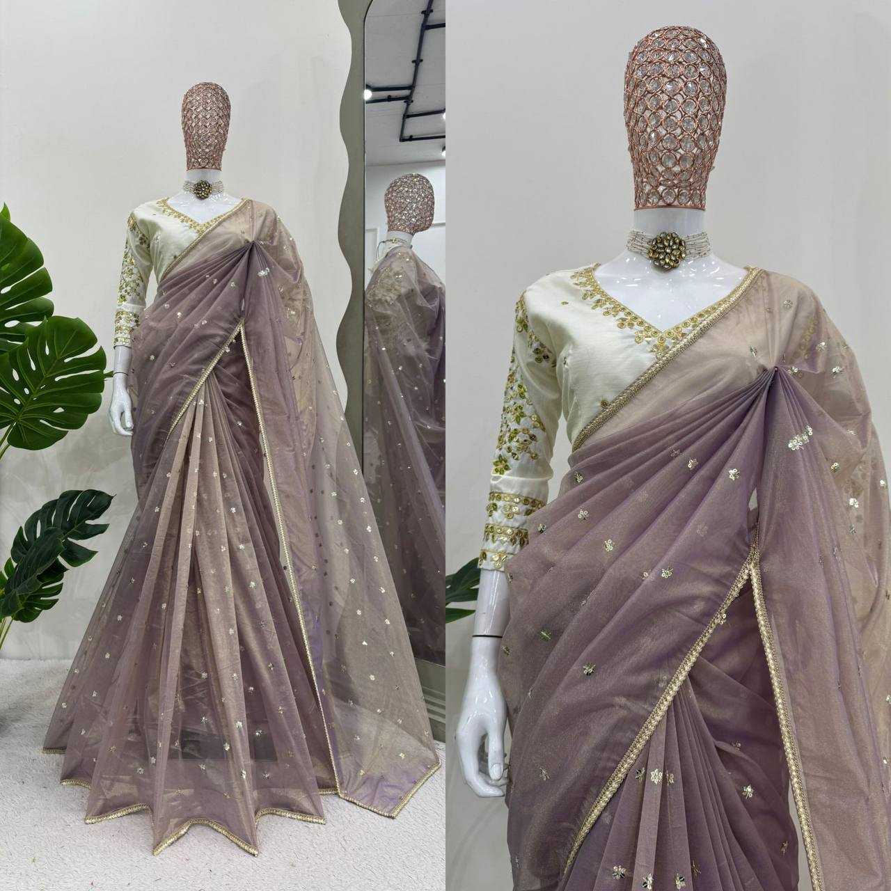 YNF TWILL NET RIN133 528 SAREES WHOLESALE SEQUENCE FANCY PARTY WEAR NET SAREES MANUFACTURER - Deevit International