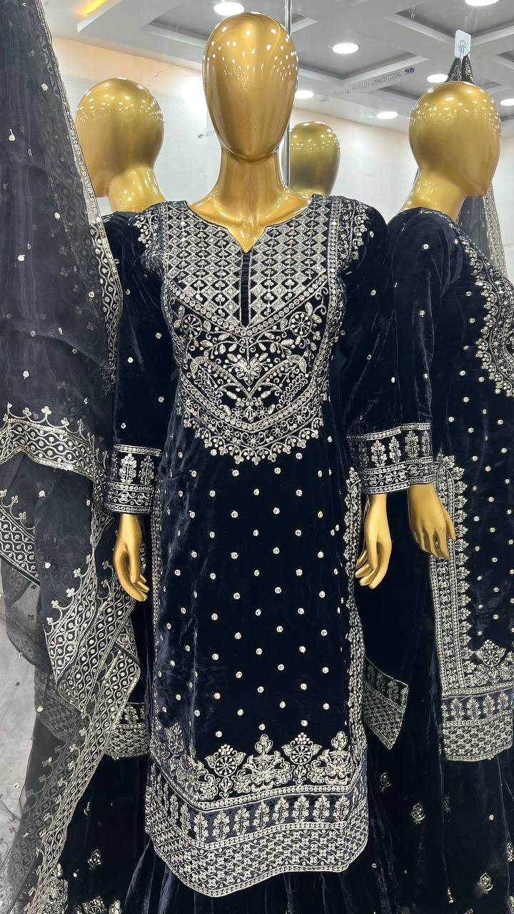 YNF VELVET KESH122 5001 SUITS & DRAESSES WHOLESALE EMBROIDEREY SHARARA SALWAR VELVET EMBROIDERY LADIES SUITS MANUFACTURE - Deevit International