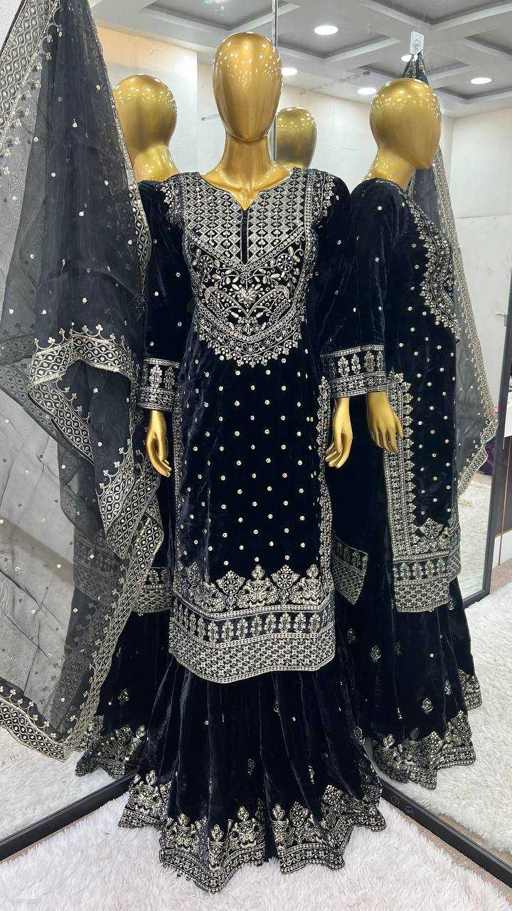 YNF VELVET KESH122 5001 SUITS & DRAESSES WHOLESALE EMBROIDEREY SHARARA SALWAR VELVET EMBROIDERY LADIES SUITS MANUFACTURE - Deevit International