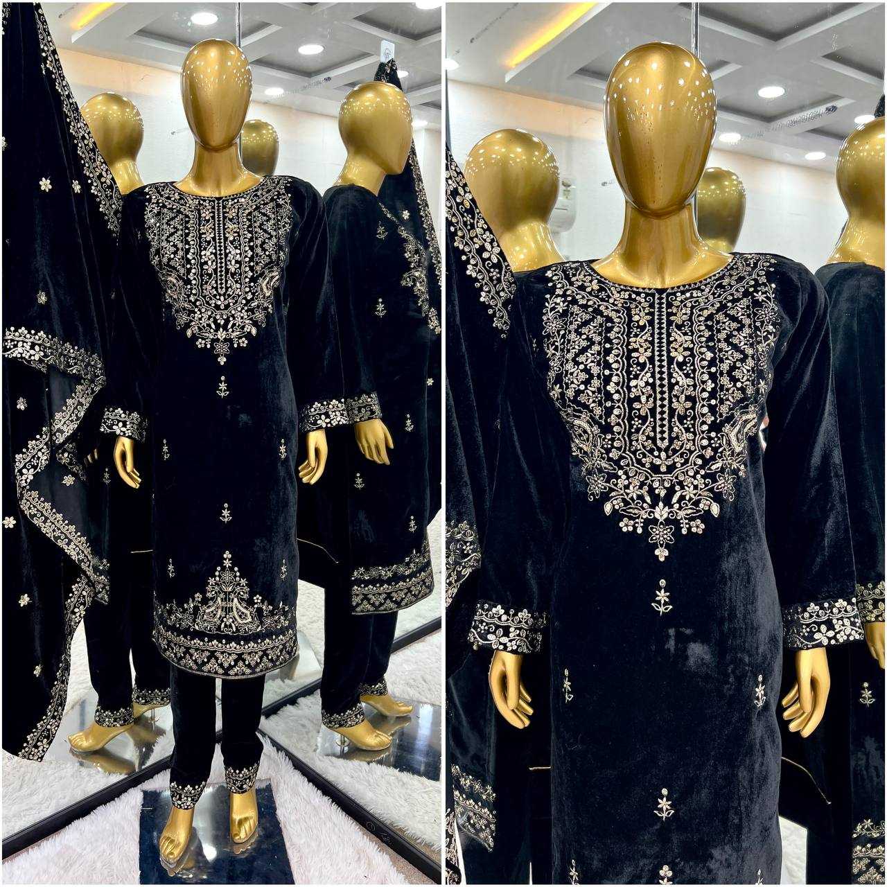 YNF VELVET KESH123 5213 SUITS & DRESSES WHOLESALE EMBROIDEREY PARTY WEAR BLACK SALWAR VELVET SUITS MANUFACTURE - Deevit International