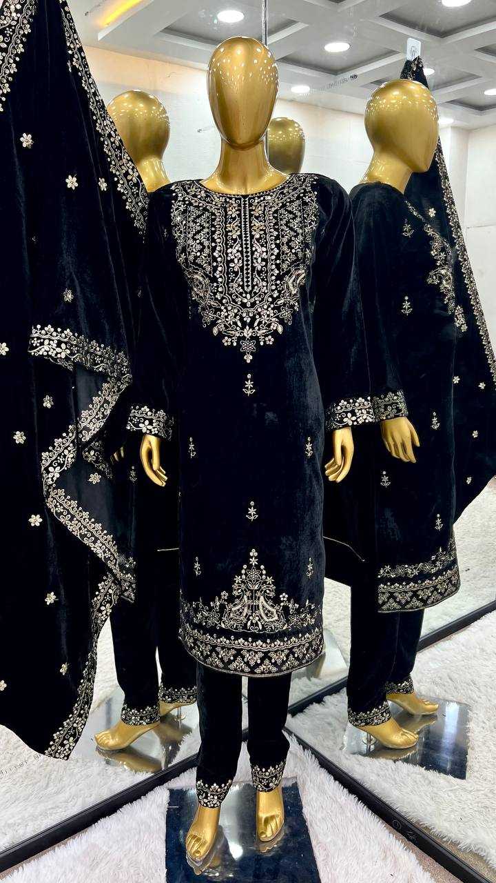 YNF VELVET KESH123 5213 SUITS & DRESSES WHOLESALE EMBROIDEREY PARTY WEAR BLACK SALWAR VELVET SUITS MANUFACTURE - Deevit International