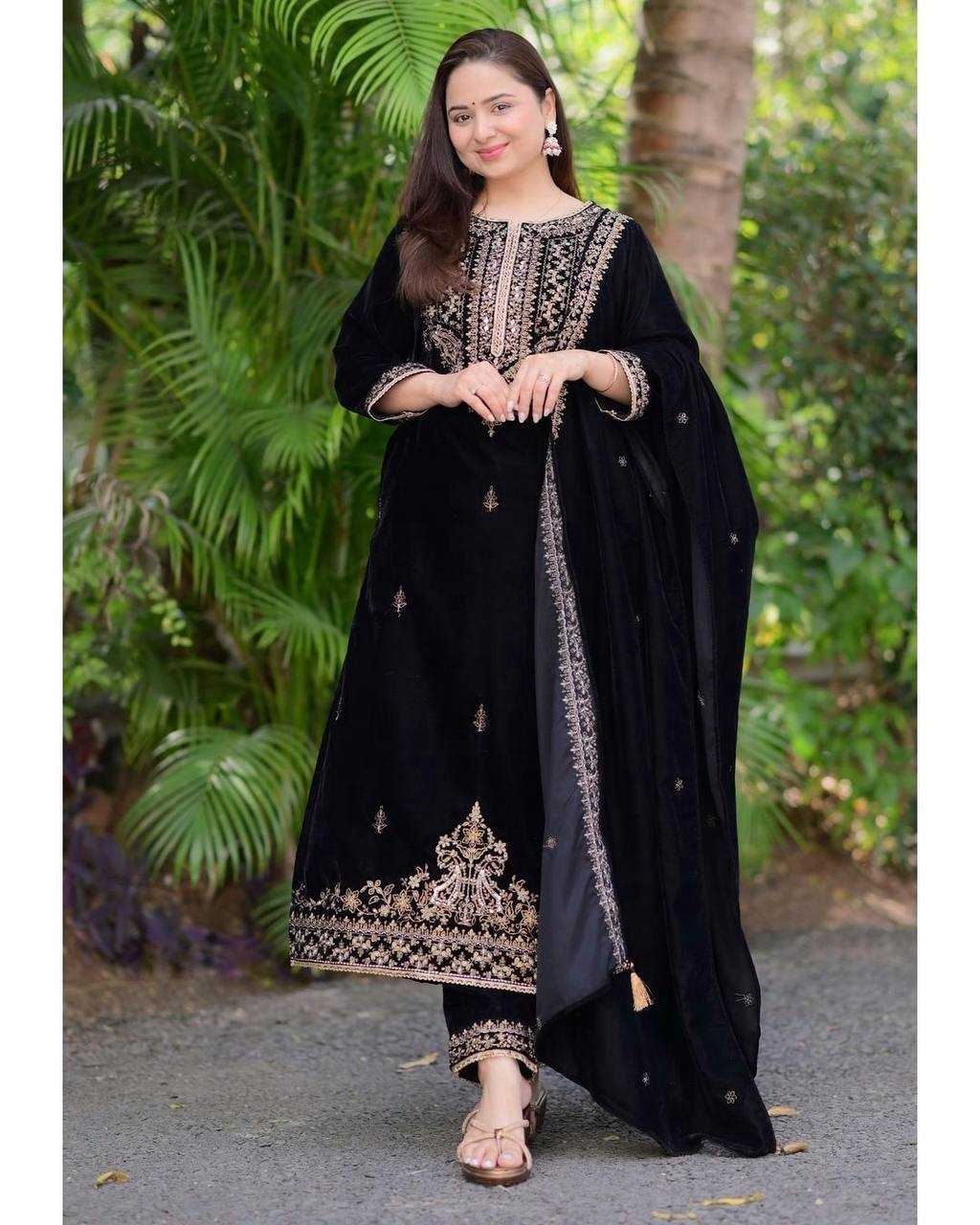 YNF VELVET KESH123 5213 SUITS & DRESSES WHOLESALE EMBROIDEREY PARTY WEAR BLACK SALWAR VELVET SUITS MANUFACTURE - Deevit International