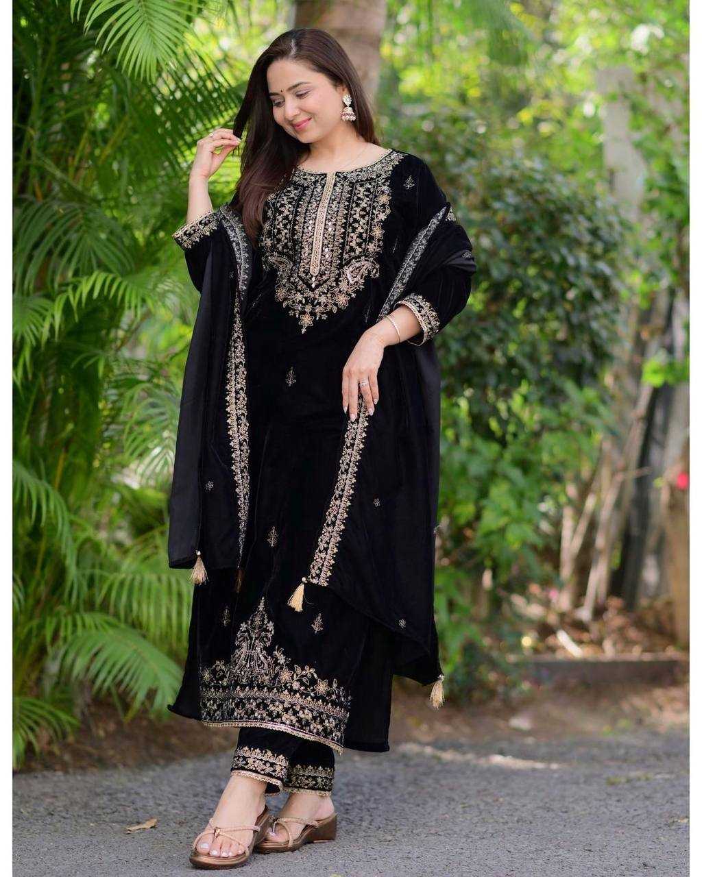 YNF VELVET KESH123 5213 SUITS & DRESSES WHOLESALE EMBROIDEREY PARTY WEAR BLACK SALWAR VELVET SUITS MANUFACTURE - Deevit International