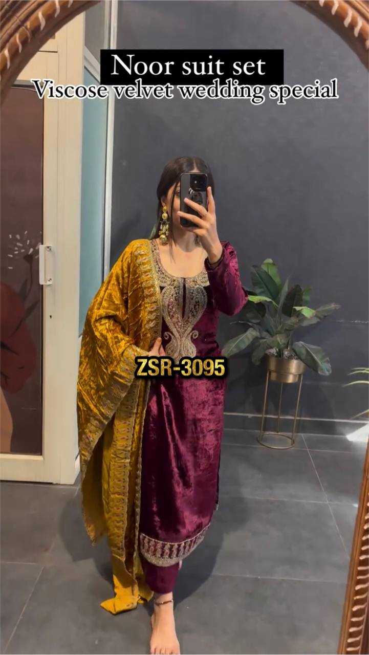 YNF VELVET KESH125 3095 WHOLESALE EMBROIDERY SUITS VELVET WEDDING SUITS MANUFACTURER - Deevit International