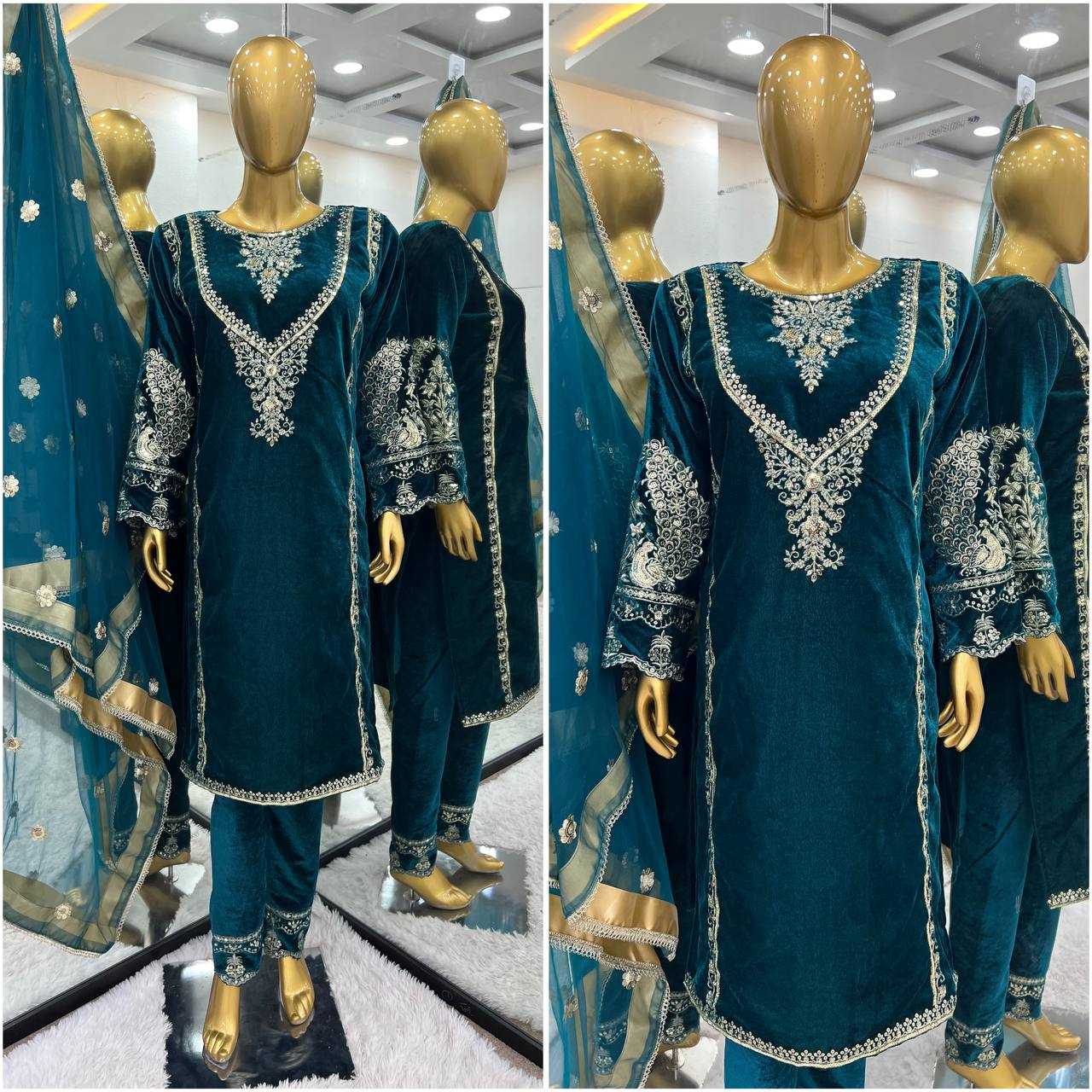 YNF VELVET KESH128 400 SUITS & DRESSES WHOLESALE VELVET PARTY WEAR EMBROIDERY SUITS MANUFACTURE - Deevit International