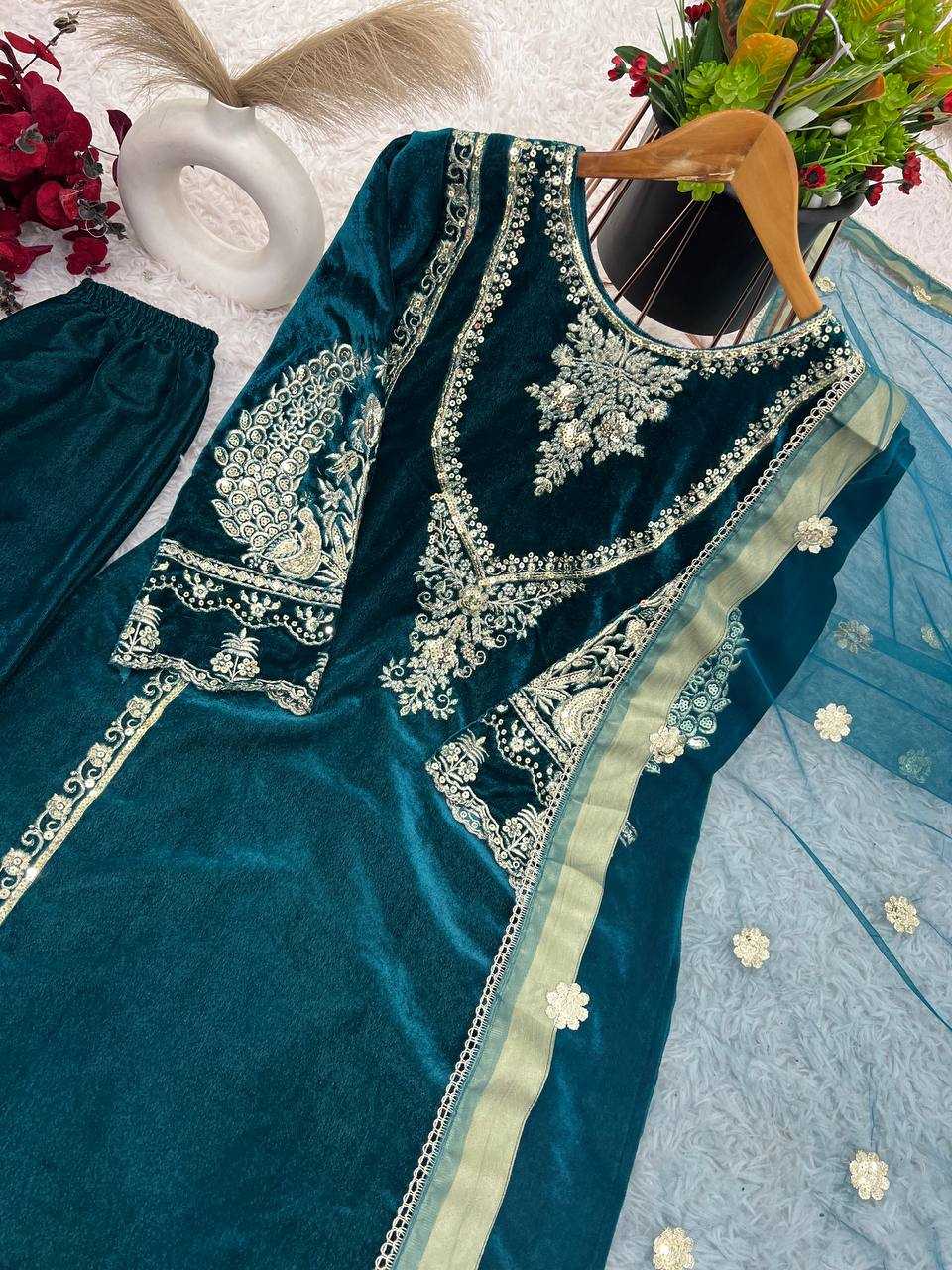 YNF VELVET KESH128 400 SUITS & DRESSES WHOLESALE VELVET PARTY WEAR EMBROIDERY SUITS MANUFACTURE - Deevit International