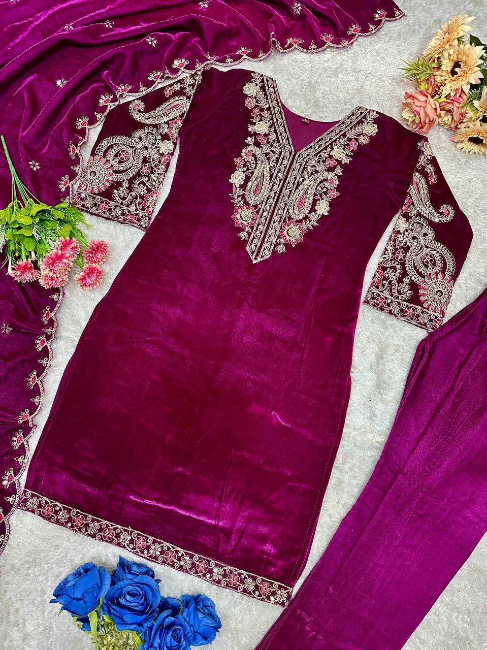 YNF VELVET KESH147 233 SUITS & DRESSES WHOLESALE EMBROPIDERY VELVET PARTY WEAR LONG KURTI SUITS MANUFACTURE - Deevit International