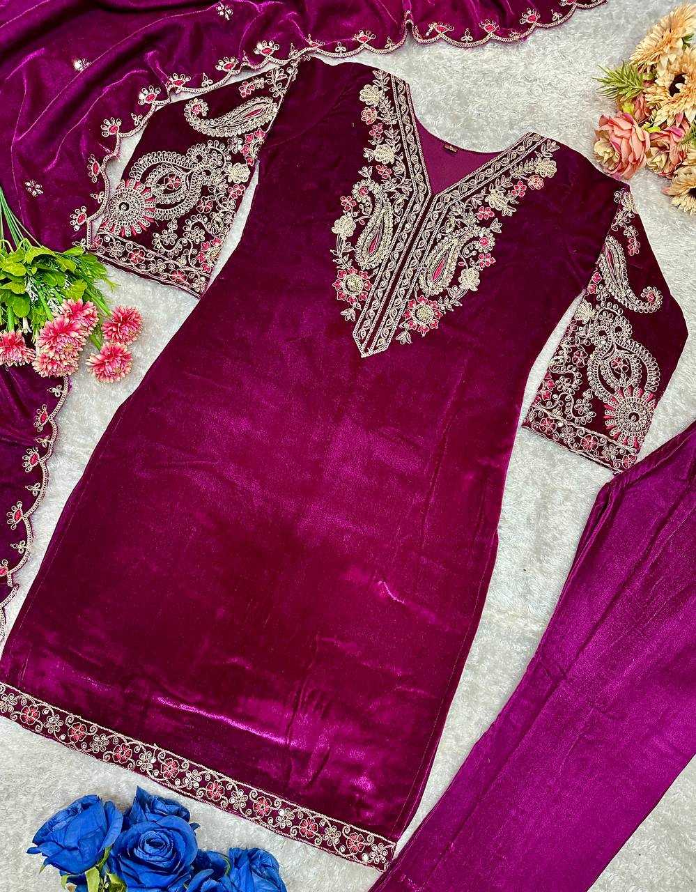 YNF VELVET KESH147 233 SUITS & DRESSES WHOLESALE EMBROPIDERY VELVET PARTY WEAR LONG KURTI SUITS MANUFACTURE - Deevit International