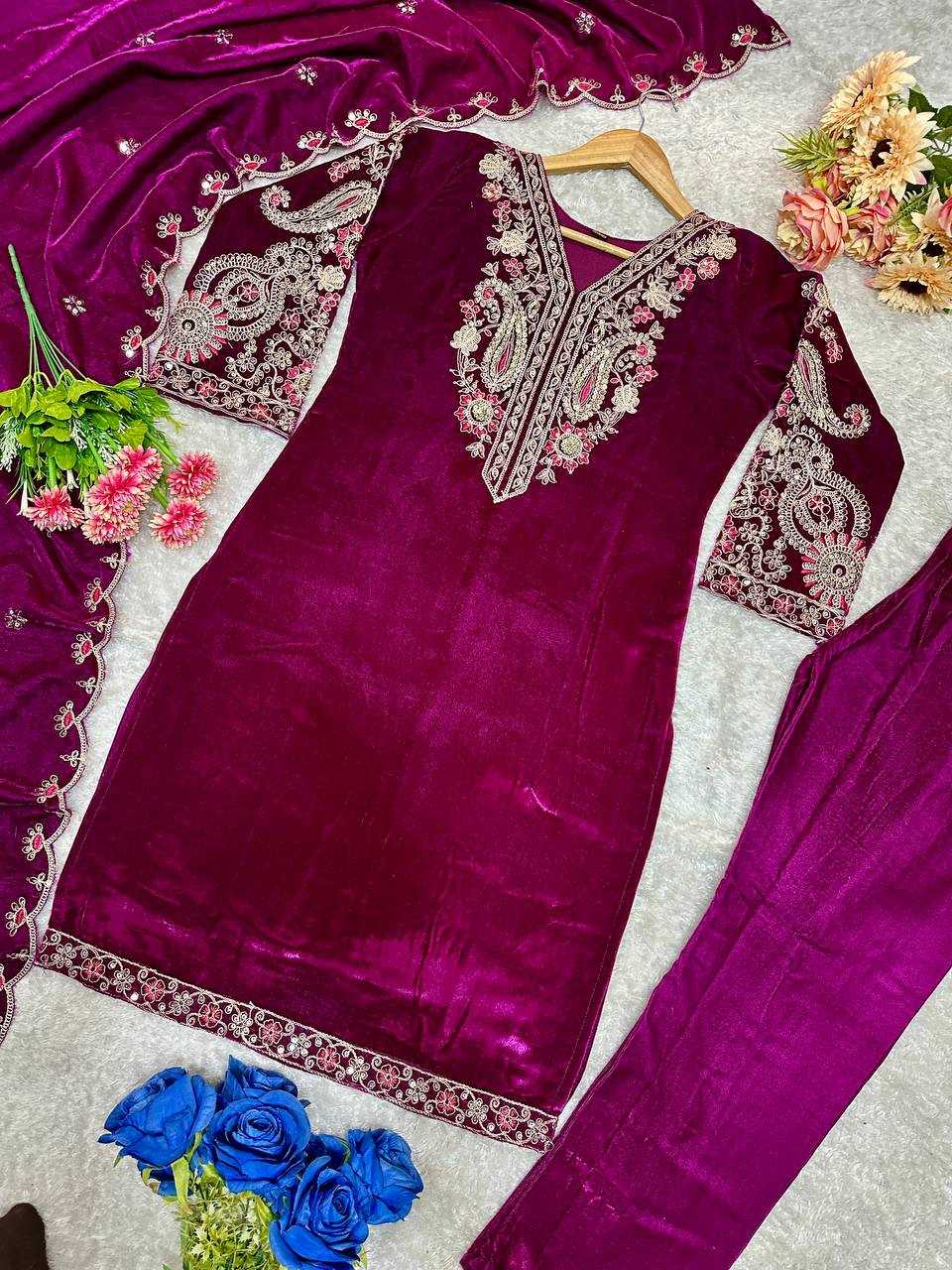 YNF VELVET KESH147 233 SUITS & DRESSES WHOLESALE EMBROPIDERY VELVET PARTY WEAR LONG KURTI SUITS MANUFACTURE - Deevit International