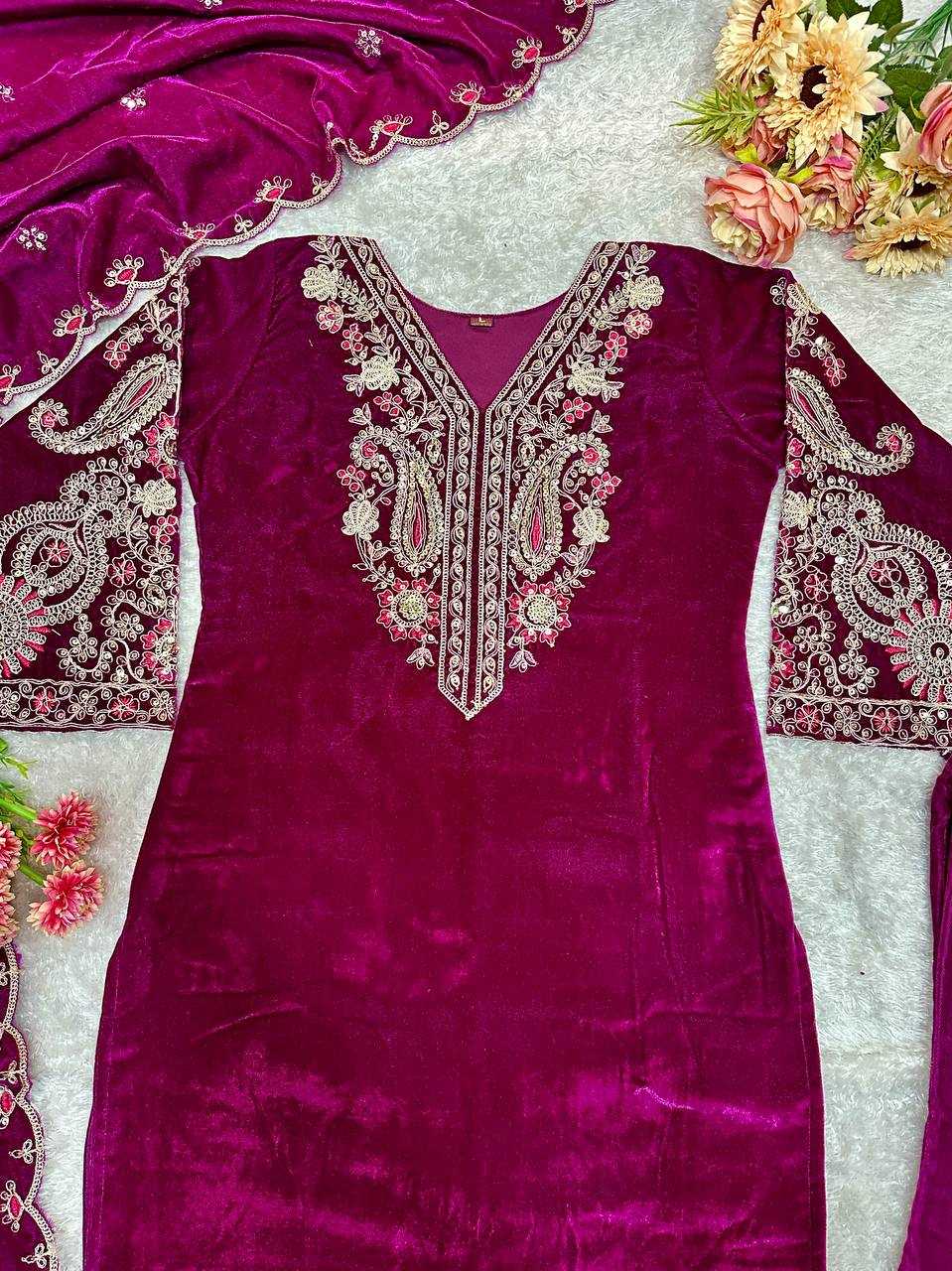 YNF VELVET KESH147 233 SUITS & DRESSES WHOLESALE EMBROPIDERY VELVET PARTY WEAR LONG KURTI SUITS MANUFACTURE - Deevit International