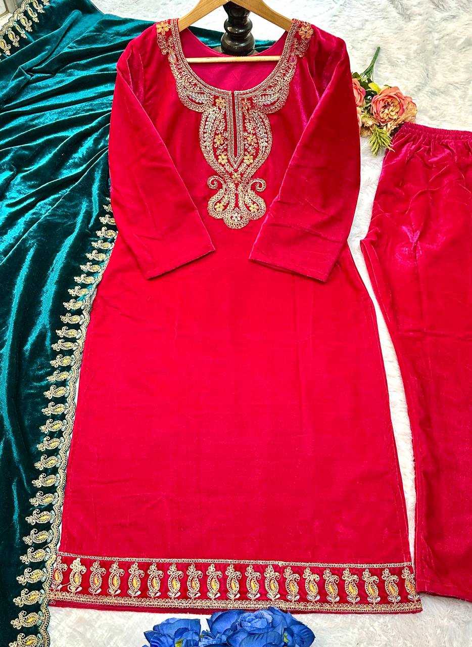 YNF VELVET KESH147 234 SUITS & DRESSES WHOLESALE EMBROIDEREY WEDDING RED SALWAR VELVET SUITS MANUFACTURE - Deevit International