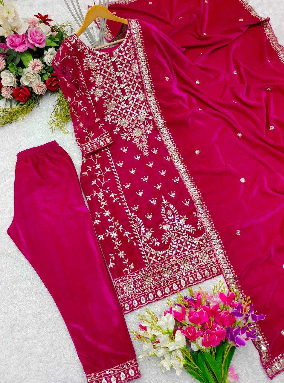 YNF VELVET KESH156 1136 SUITS & DRESSES WHOLESALE EMBROPIDERY VELVET WEDDING PINK SUITS MANUFACTURE - Deevit International