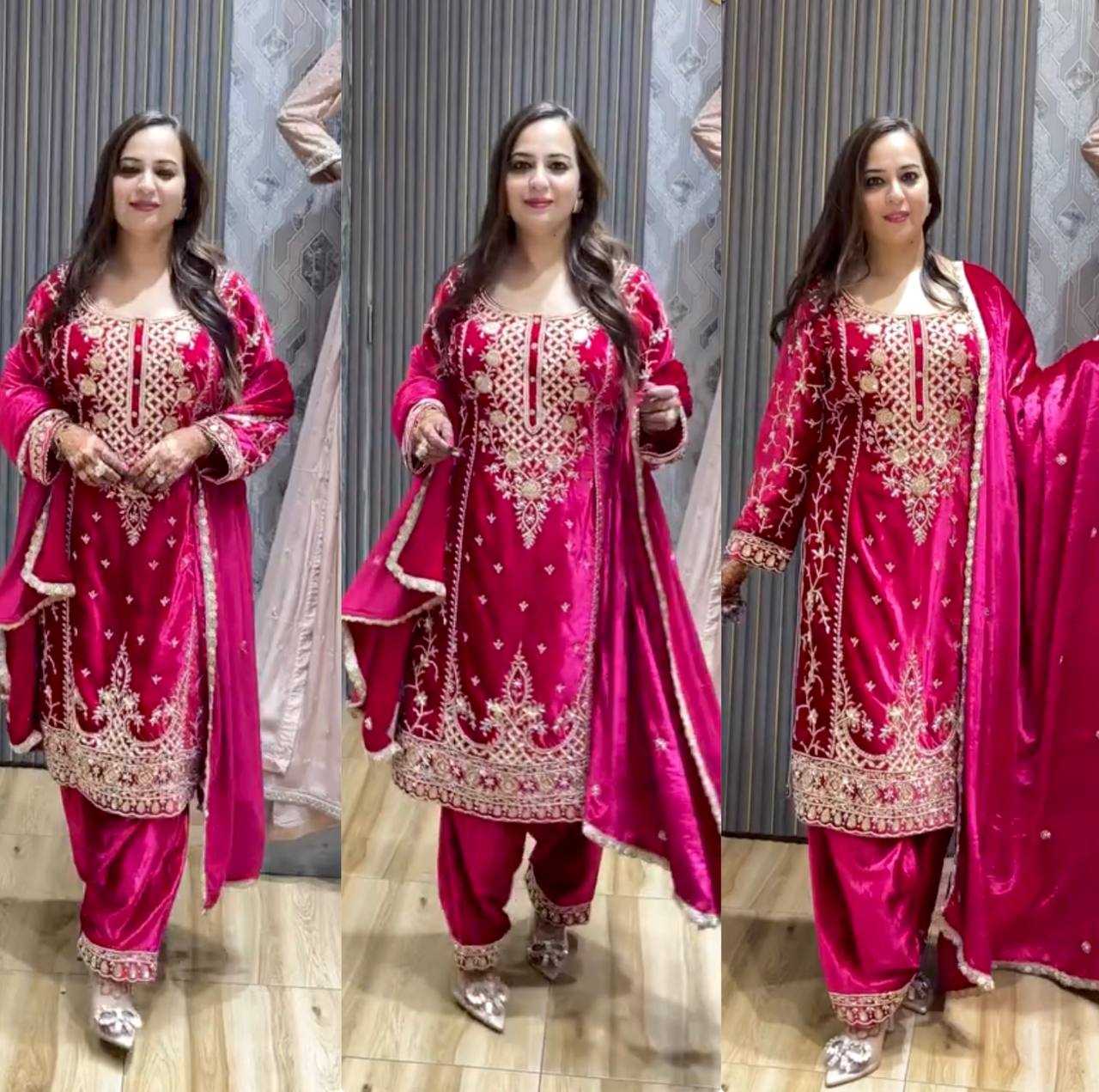 YNF VELVET KESH156 1136 SUITS & DRESSES WHOLESALE EMBROPIDERY VELVET WEDDING PINK SUITS MANUFACTURE - Deevit International