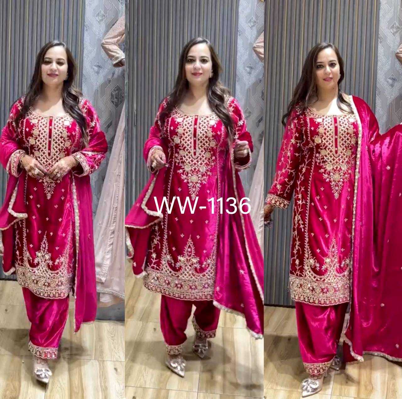 YNF VELVET KESH156 1136 SUITS & DRESSES WHOLESALE EMBROPIDERY VELVET WEDDING PINK SUITS MANUFACTURE - Deevit International