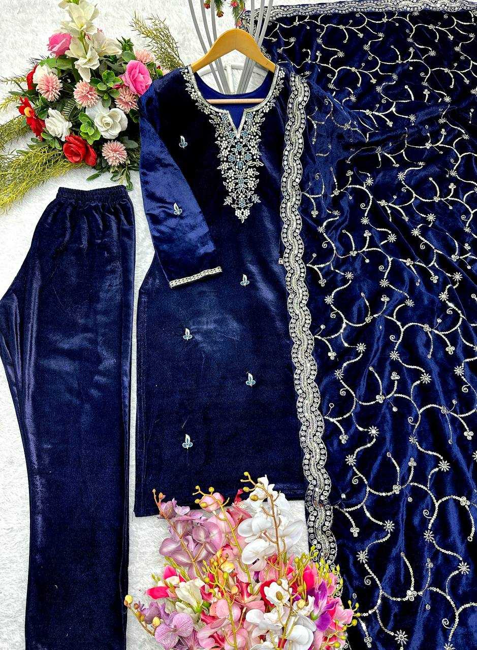 YNF VELVET KESH156 1140 SUITS & DRESSES WHOLESALE EMBROIDERY VELVET PARTY WEAR BLUE SALWAR SUITS MANUFACTURE - Deevit International