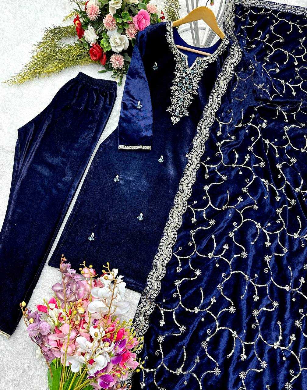 YNF VELVET KESH156 1140 SUITS & DRESSES WHOLESALE EMBROIDERY VELVET PARTY WEAR BLUE SALWAR SUITS MANUFACTURE - Deevit International