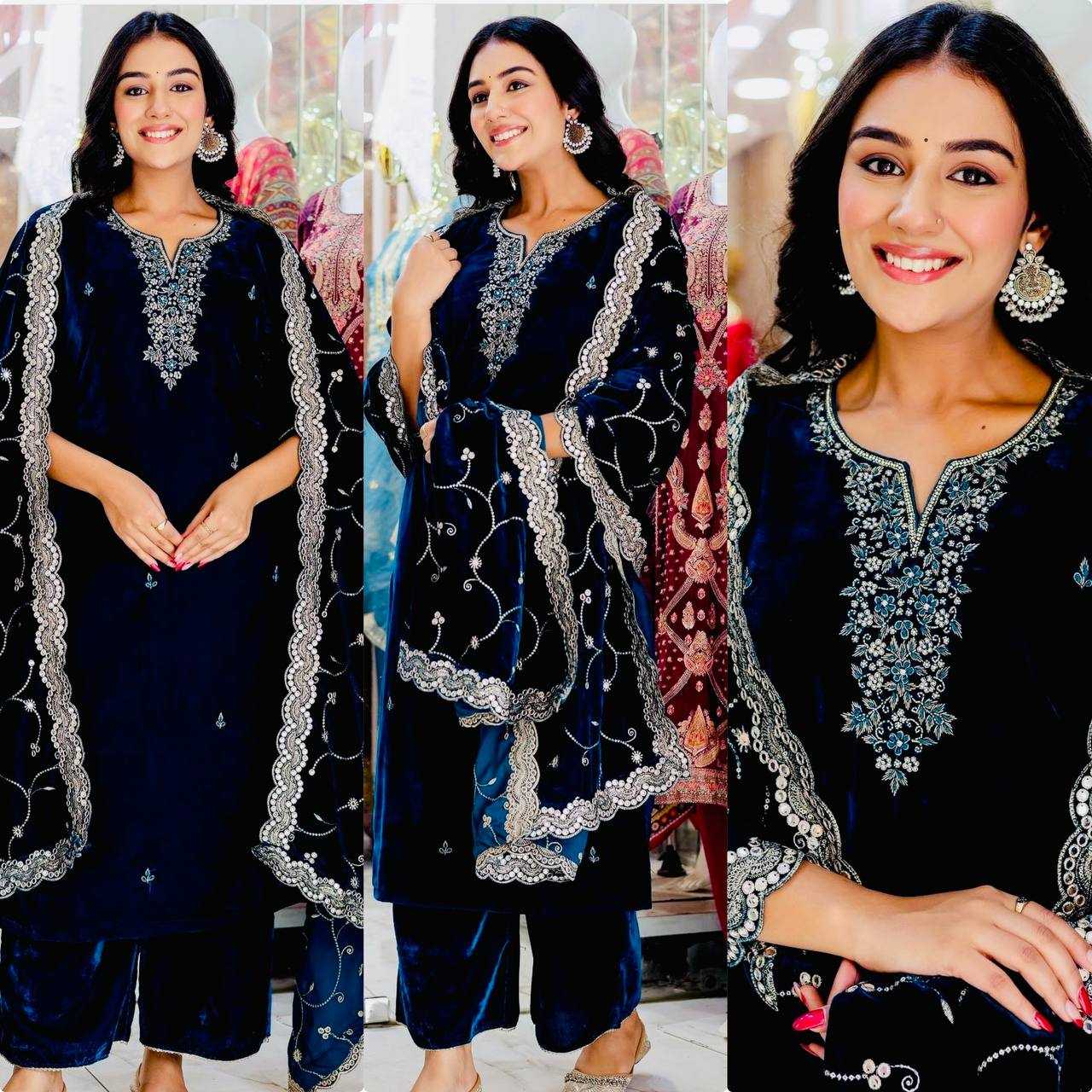 YNF VELVET KESH156 1140 SUITS & DRESSES WHOLESALE EMBROIDERY VELVET PARTY WEAR BLUE SALWAR SUITS MANUFACTURE - Deevit International