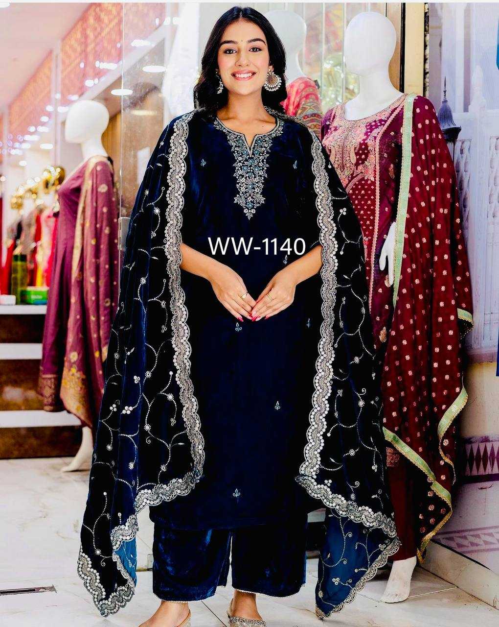 YNF VELVET KESH156 1140 SUITS & DRESSES WHOLESALE EMBROIDERY VELVET PARTY WEAR BLUE SALWAR SUITS MANUFACTURE - Deevit International