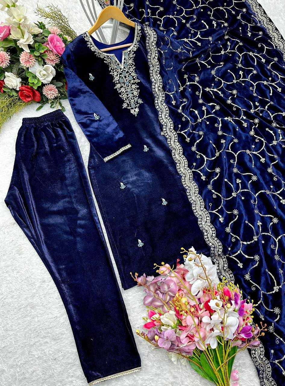 YNF VELVET KESH156 1140 SUITS & DRESSES WHOLESALE EMBROIDERY VELVET PARTY WEAR BLUE SALWAR SUITS MANUFACTURE - Deevit International