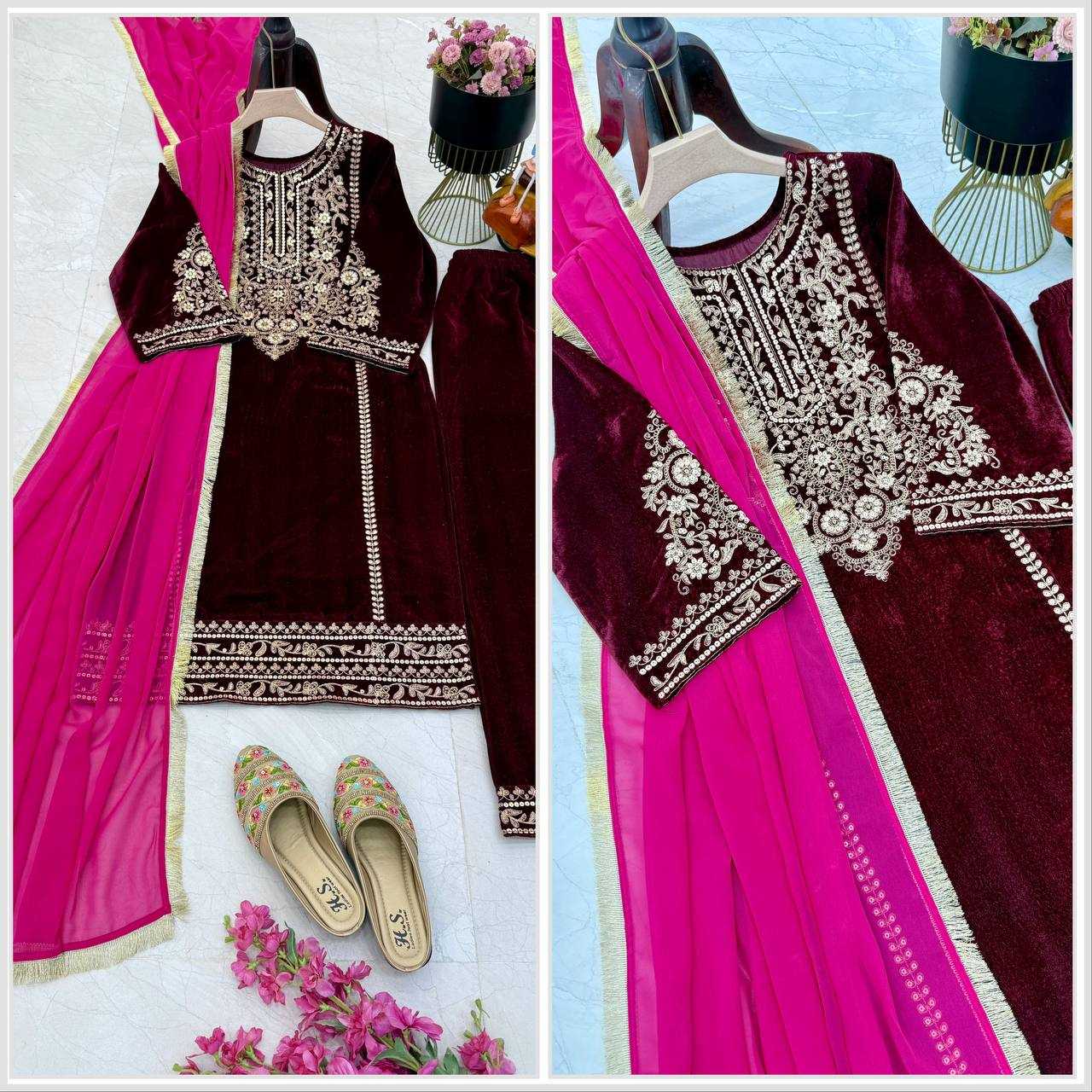 YNF VELVET KESH158 9289 SUITS & DRESSES WHOLESALE PAKISTANI EMBROIDERY VELVET EID COLLECTIONS SUITS MANUFACTURE - Deevit International