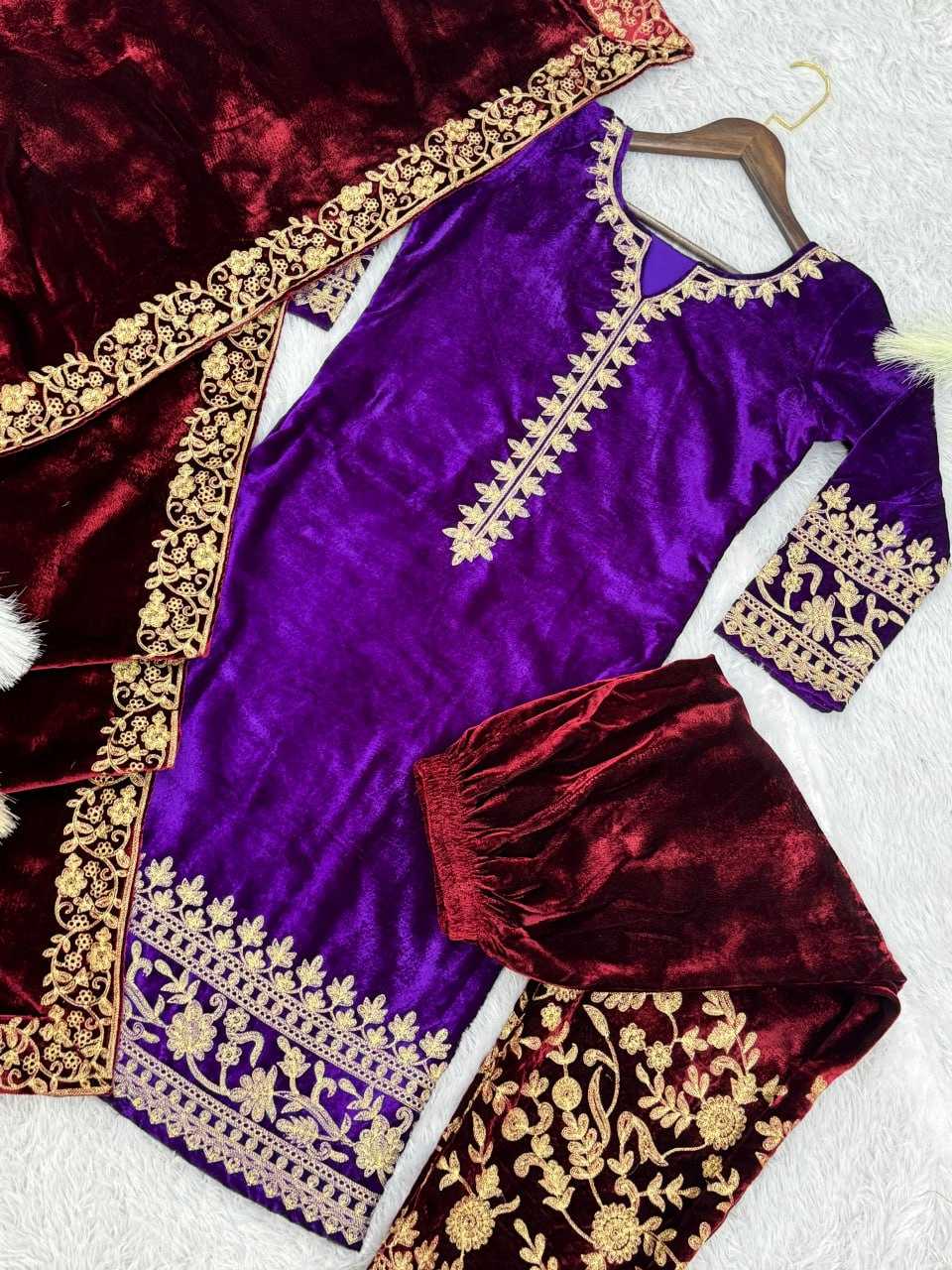 YNF VELVET KESH159 1312 SUITS & DRESSES WHOLESALE EMBROIDERED PARTY WEAR WEDDING VELVET SUITS MANUFACTURE - Deevit International