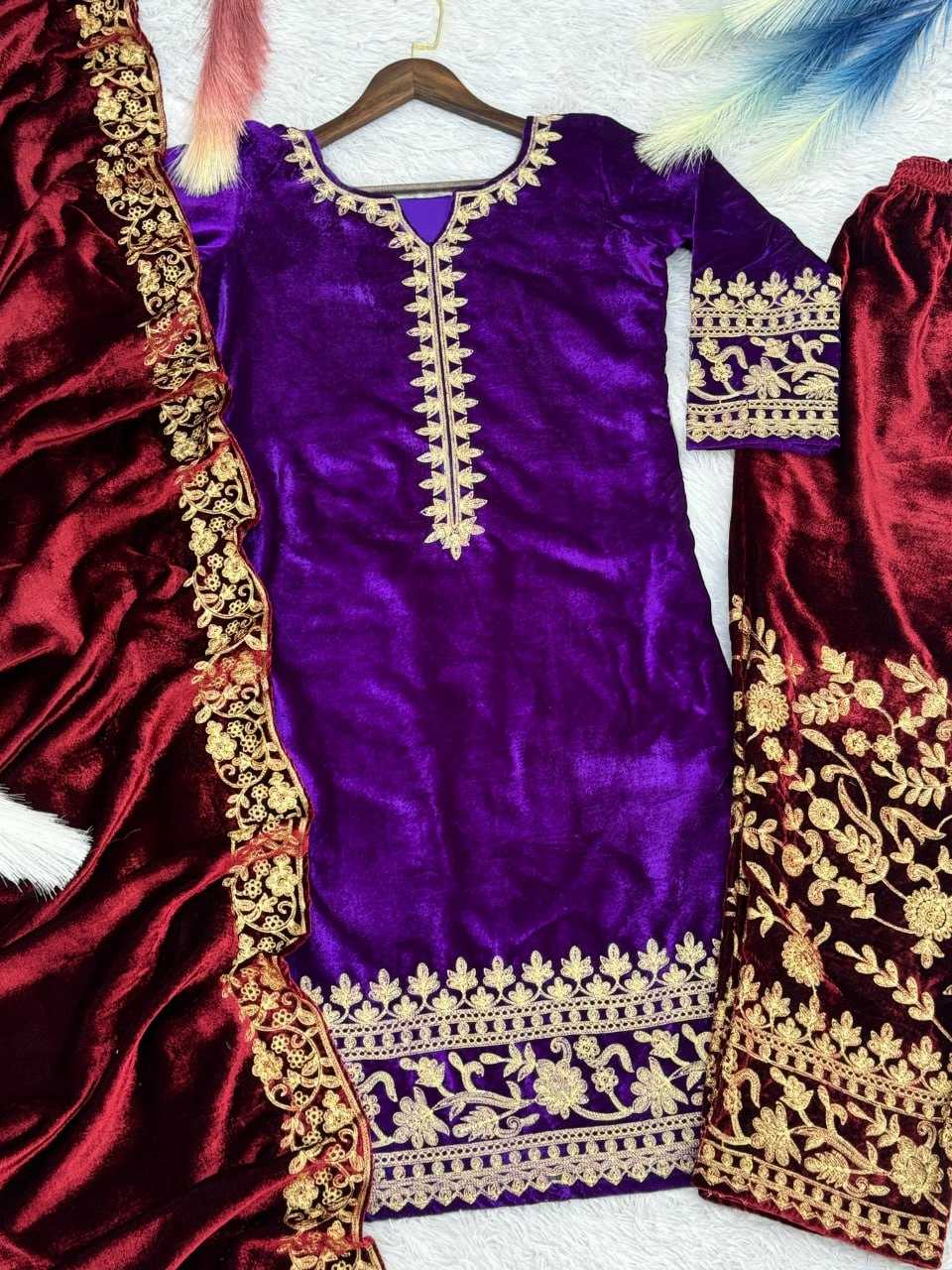 YNF VELVET KESH159 1312 SUITS & DRESSES WHOLESALE EMBROIDERED PARTY WEAR WEDDING VELVET SUITS MANUFACTURE - Deevit International