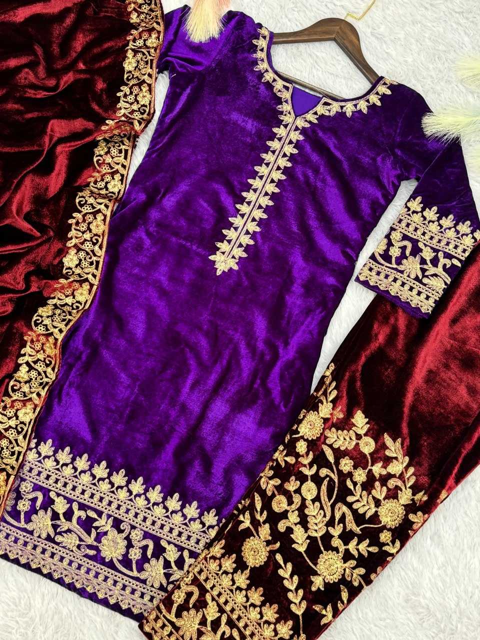 YNF VELVET KESH159 1312 SUITS & DRESSES WHOLESALE EMBROIDERED PARTY WEAR WEDDING VELVET SUITS MANUFACTURE - Deevit International