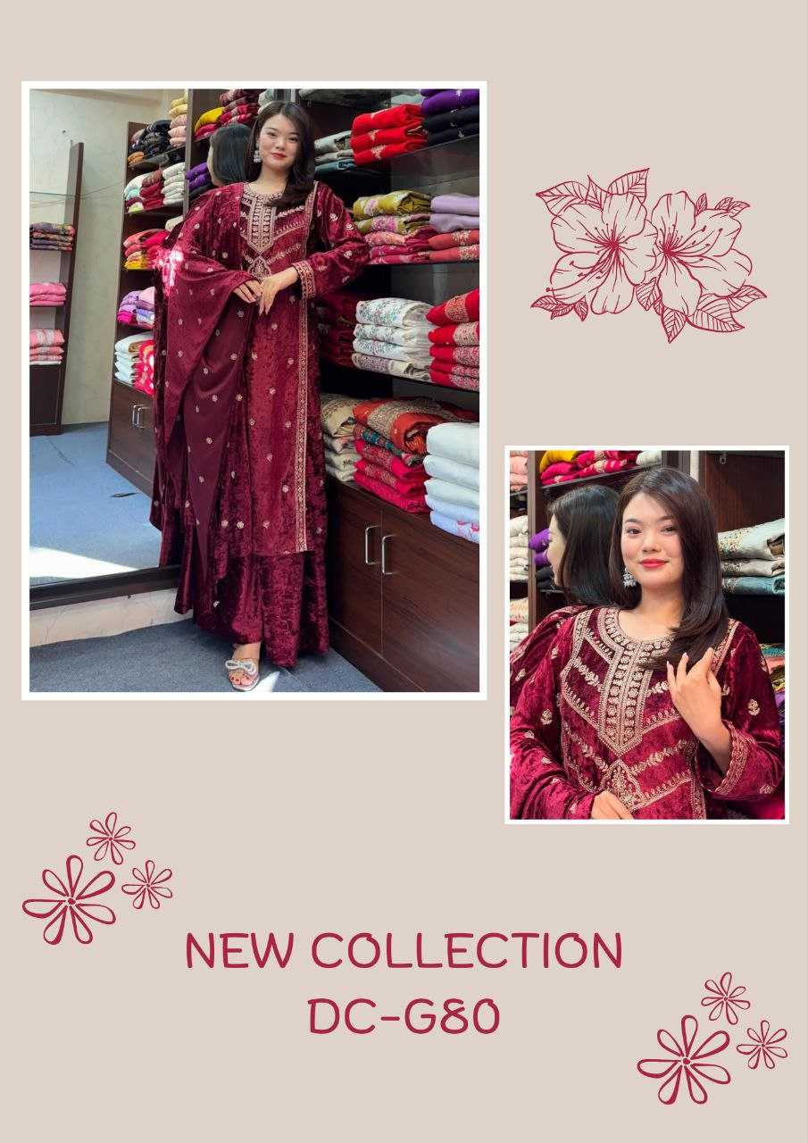 YNF VELVET KESH164 G80 SUITS & DRESSES WHOLESALE EMBROIDEREY PARTY WEAR VELVET SUITS MANUFACTURE - Deevit International