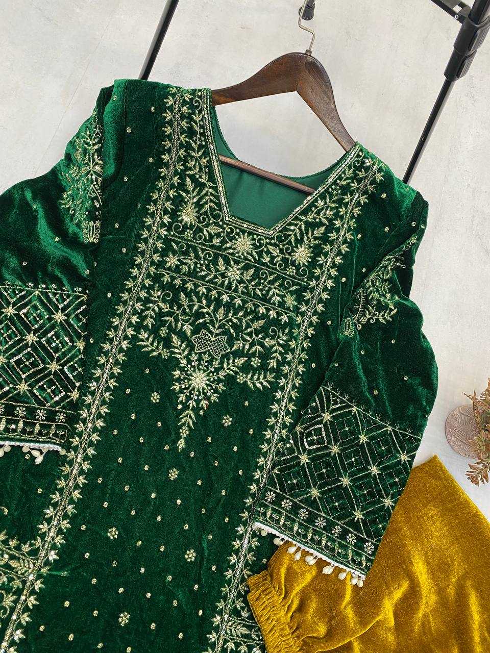 YNF VELVET RIN110 285 SUITS & DRESSES WHOLESALE EMBROIDEREY PARTY WEAR GREEN SALWAR VELVET SUITS MANUFACTURE - Deevit International