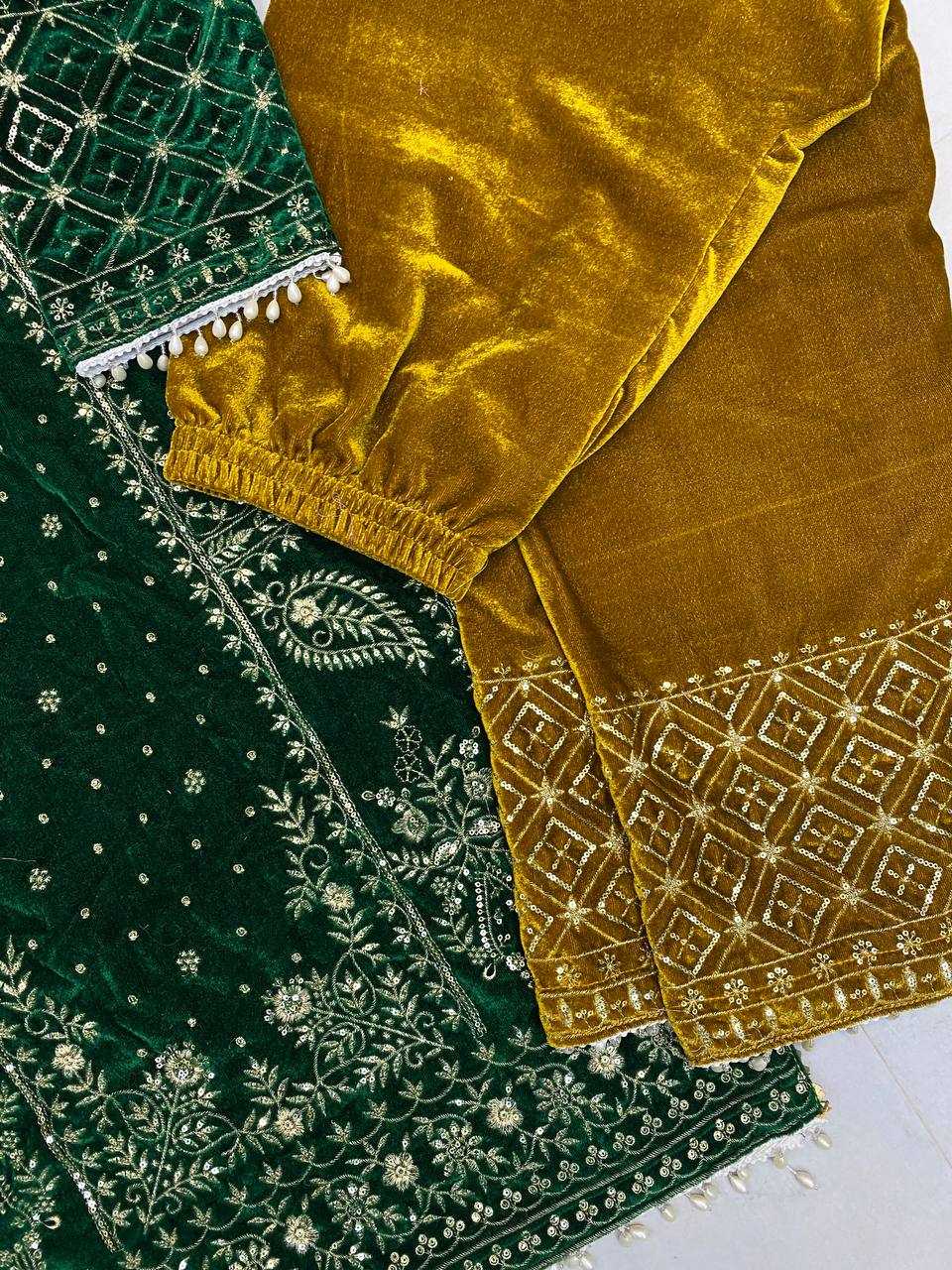 YNF VELVET RIN110 285 SUITS & DRESSES WHOLESALE EMBROIDEREY PARTY WEAR GREEN SALWAR VELVET SUITS MANUFACTURE - Deevit International