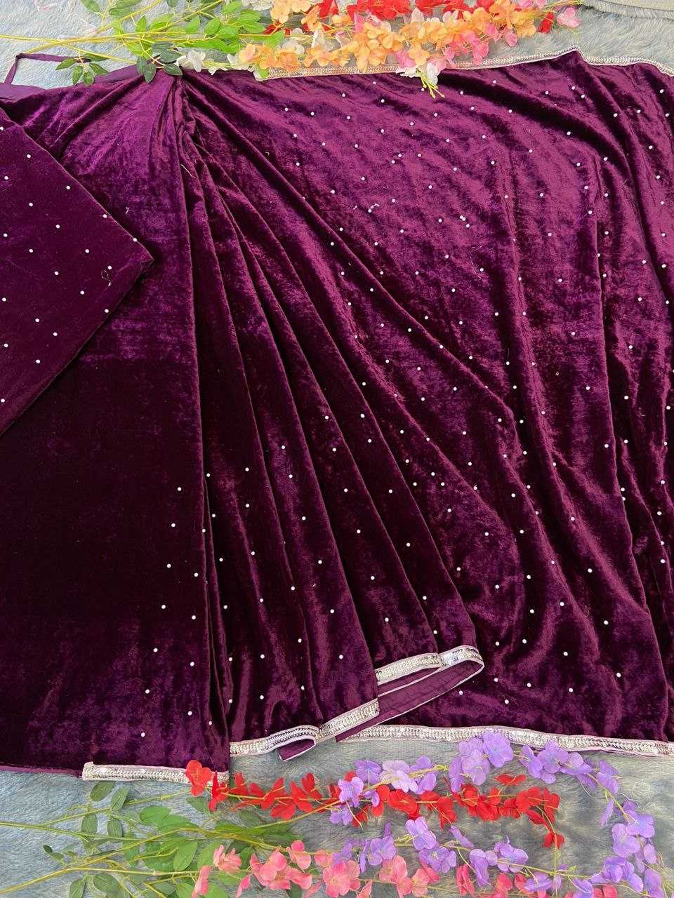 YNF VELVET RIN121 895 SAREES WHOLESALE VELVET LACE BORDER STONE WORK PARTY WEAR SAREES MANUFACTURER - Deevit International