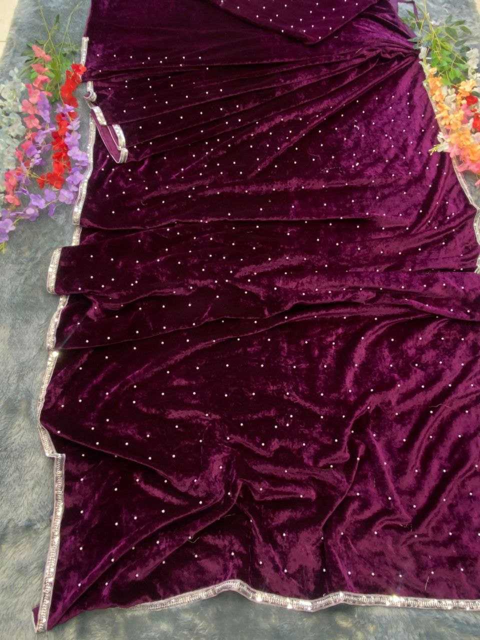 YNF VELVET RIN121 895 SAREES WHOLESALE VELVET LACE BORDER STONE WORK PARTY WEAR SAREES MANUFACTURER - Deevit International