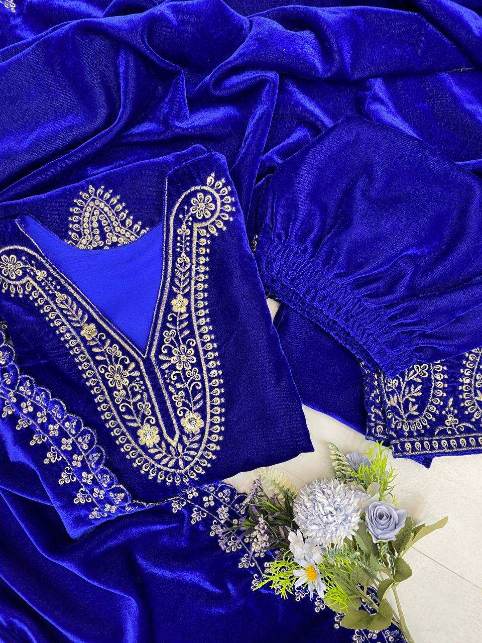 YNF VELVET RIN141 1891 SUITS & DRESSES WHOLESALE EMBROIDERED PARTY WEAR VELVET SUITS MANUFACTURER - Deevit International