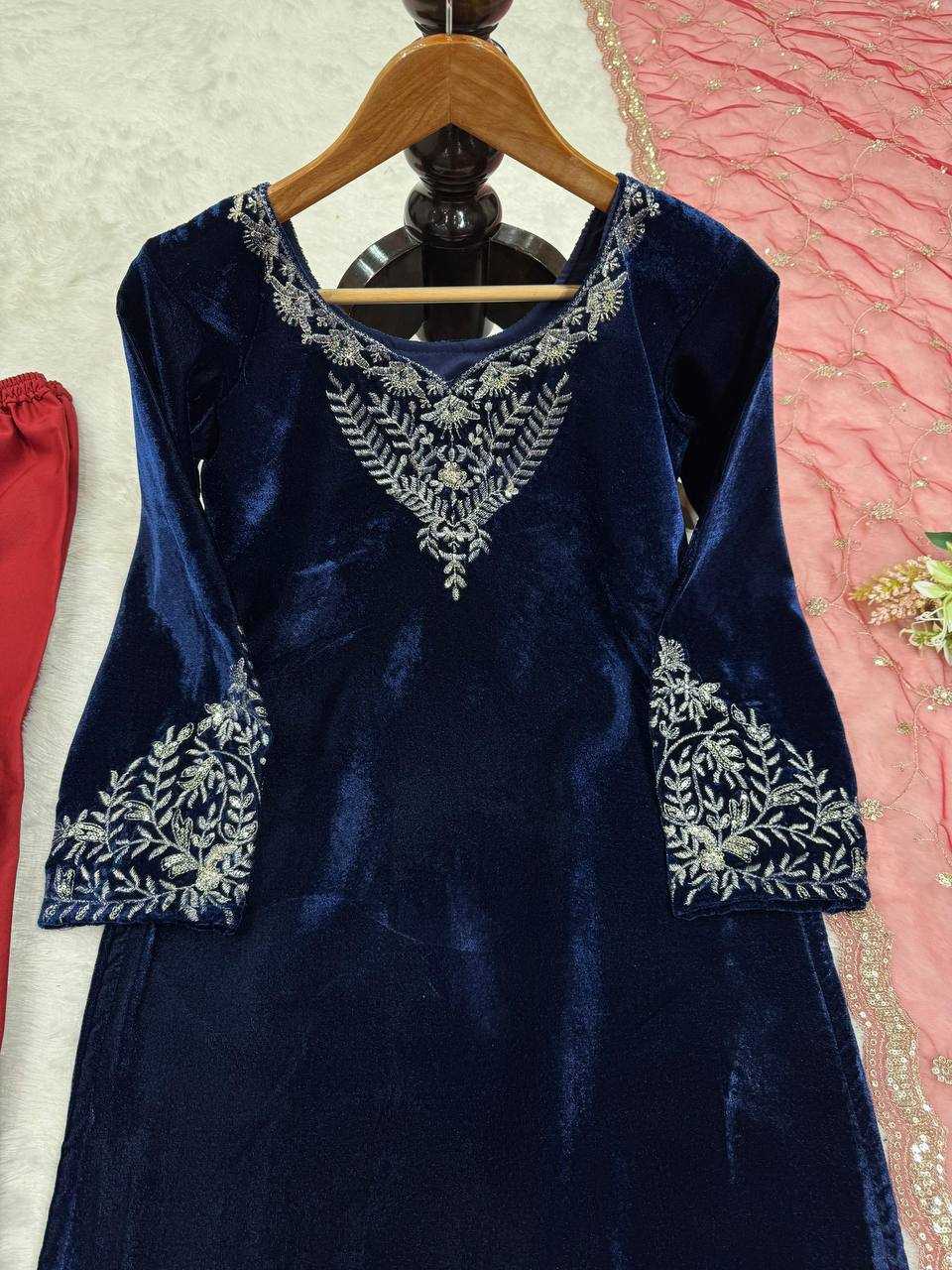 YNF VELVET RIN169 5777 SUITS & DRESSES WHOLESALE PARTY WEAR EMBROIDEREY BLUE SALWAR VELVET SUITS MANUFACTURE - Deevit International