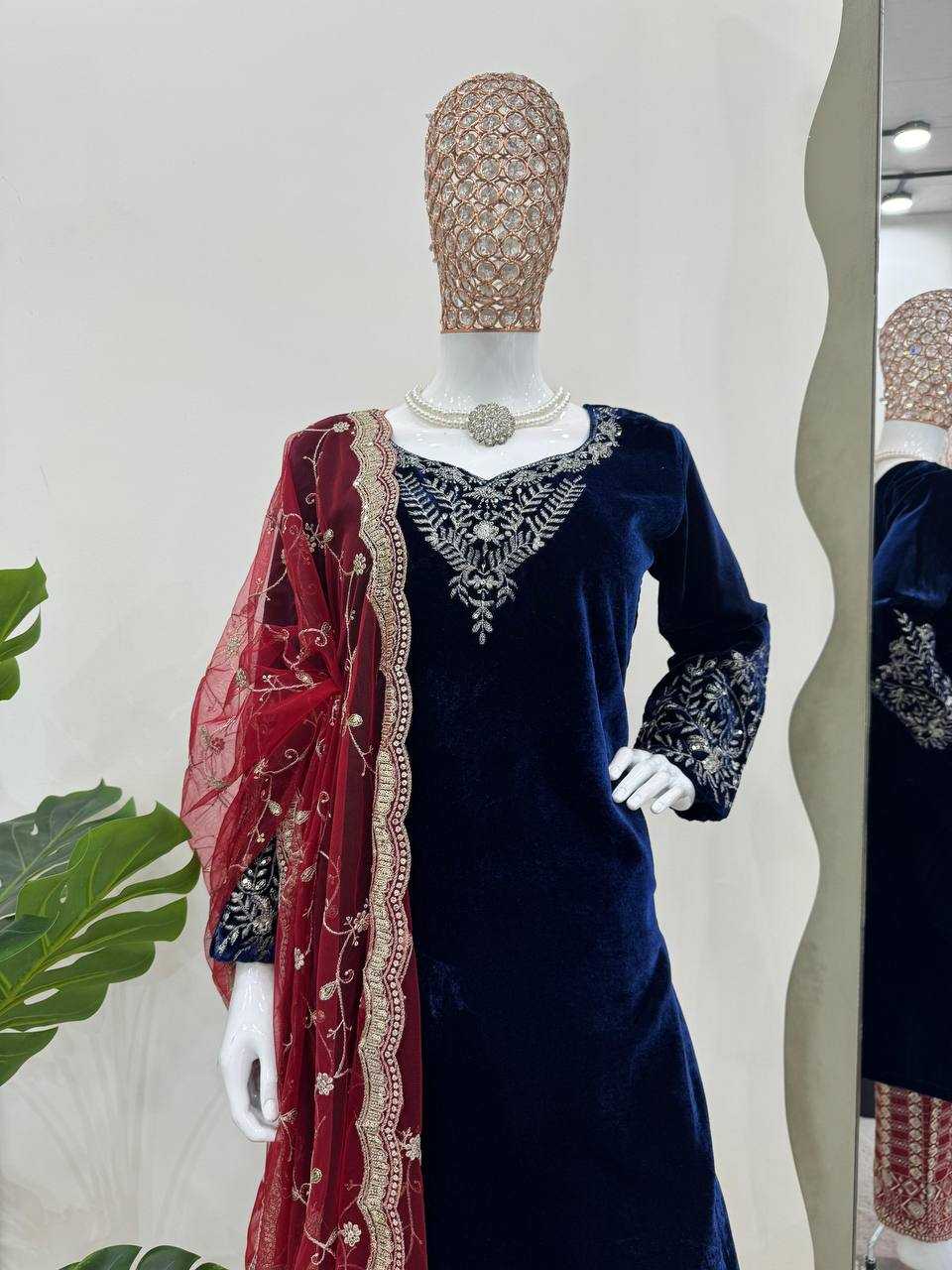 YNF VELVET RIN169 5777 SUITS & DRESSES WHOLESALE PARTY WEAR EMBROIDEREY BLUE SALWAR VELVET SUITS MANUFACTURE - Deevit International