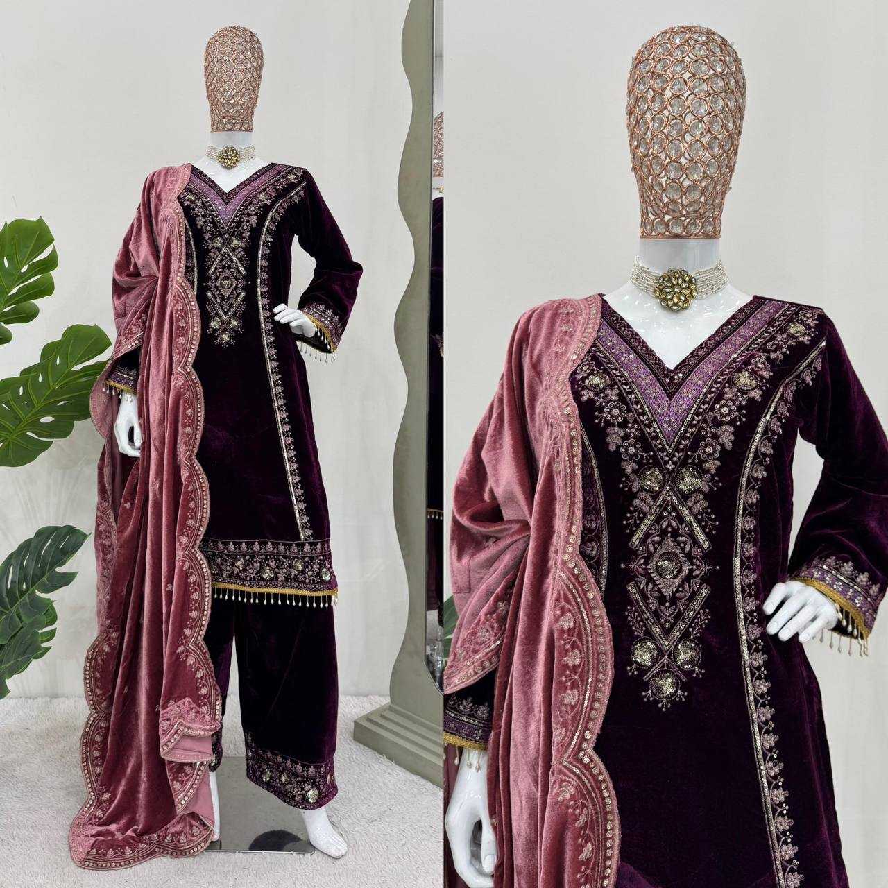 YNF VELVET RIN169 5781SUITS & DRESSES WHOLESALE EMBROIDERED VELVET LADIES PAKISTANI BRIDAL SUITS MANUFACTURE - Deevit International