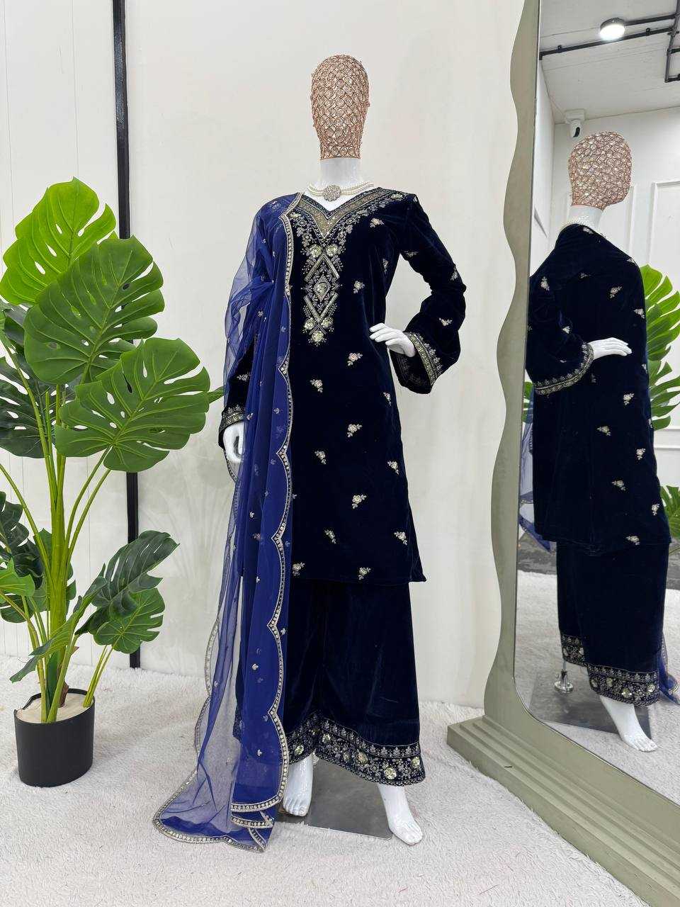 YNF VELVET RIN169 5783 SUITS & DRESSES WHOLESALE PAKISTANI EMBROIDERY VELVET EID COLLECTIONS BLUE SUITS MANUFACTURE - Deevit International