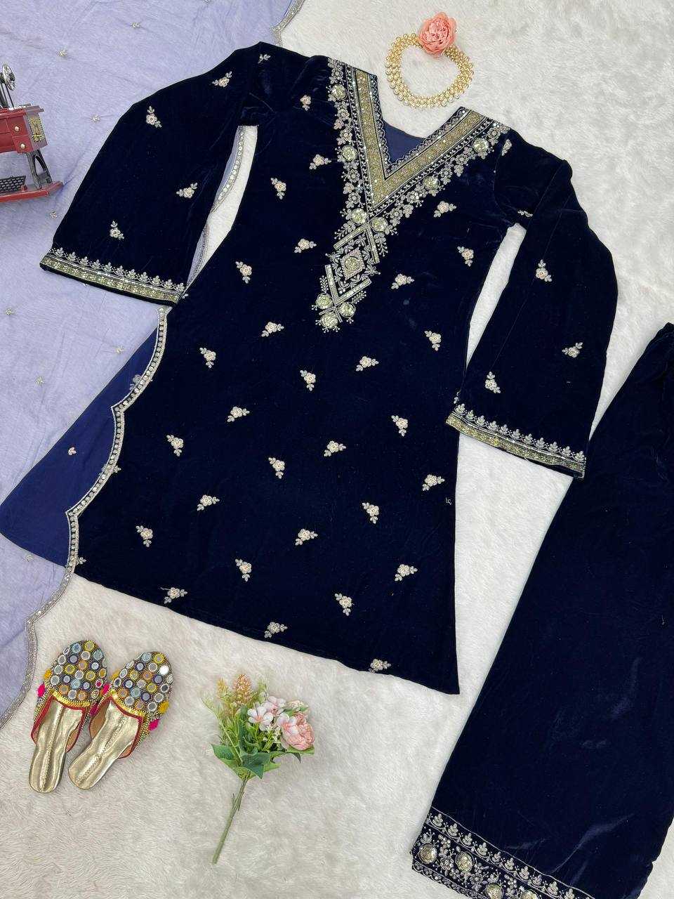 YNF VELVET RIN169 5783 SUITS & DRESSES WHOLESALE PAKISTANI EMBROIDERY VELVET EID COLLECTIONS BLUE SUITS MANUFACTURE - Deevit International