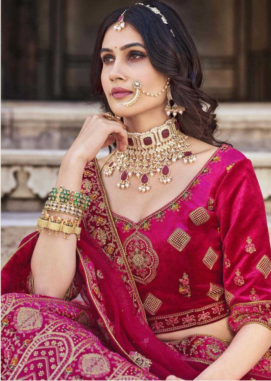 YNF VELVET RIN195 BRIDAL LOOK 2087 LEHENGAS WHOLESALE BRIDAL EMBROIDERED DESIGNER VELVET ZARI WORK LEHENGAS MANUFACTURER - Deevit International