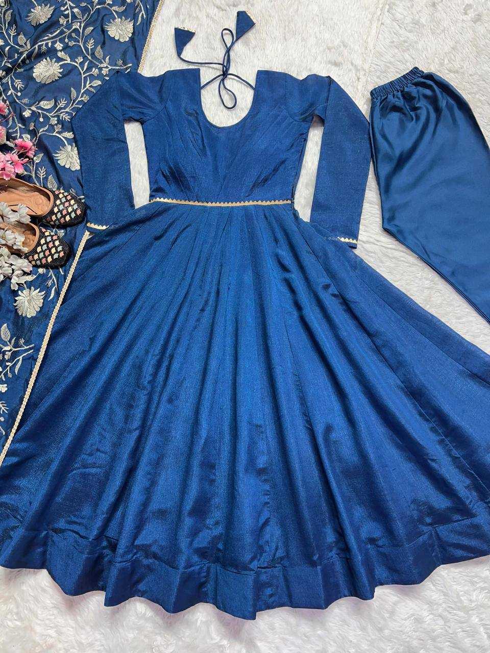 YNF VICHITRA SILK KESH144 1230 GOWNS WHOLESALE ANARKALI SILK FULL SLEEVE BLUE GOWNS MANUFACTURER - Deevit International