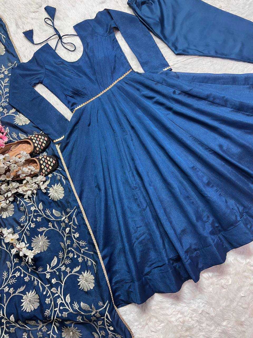 YNF VICHITRA SILK KESH144 1230 GOWNS WHOLESALE ANARKALI SILK FULL SLEEVE BLUE GOWNS MANUFACTURER - Deevit International